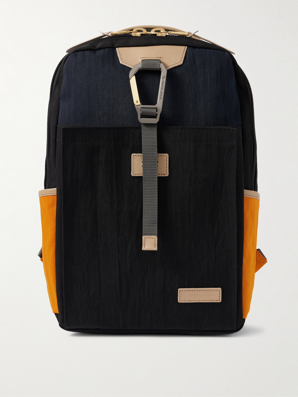 Master-piece Link Colour-block Leather And Webbing-trimmed Nylon Backpack In Black