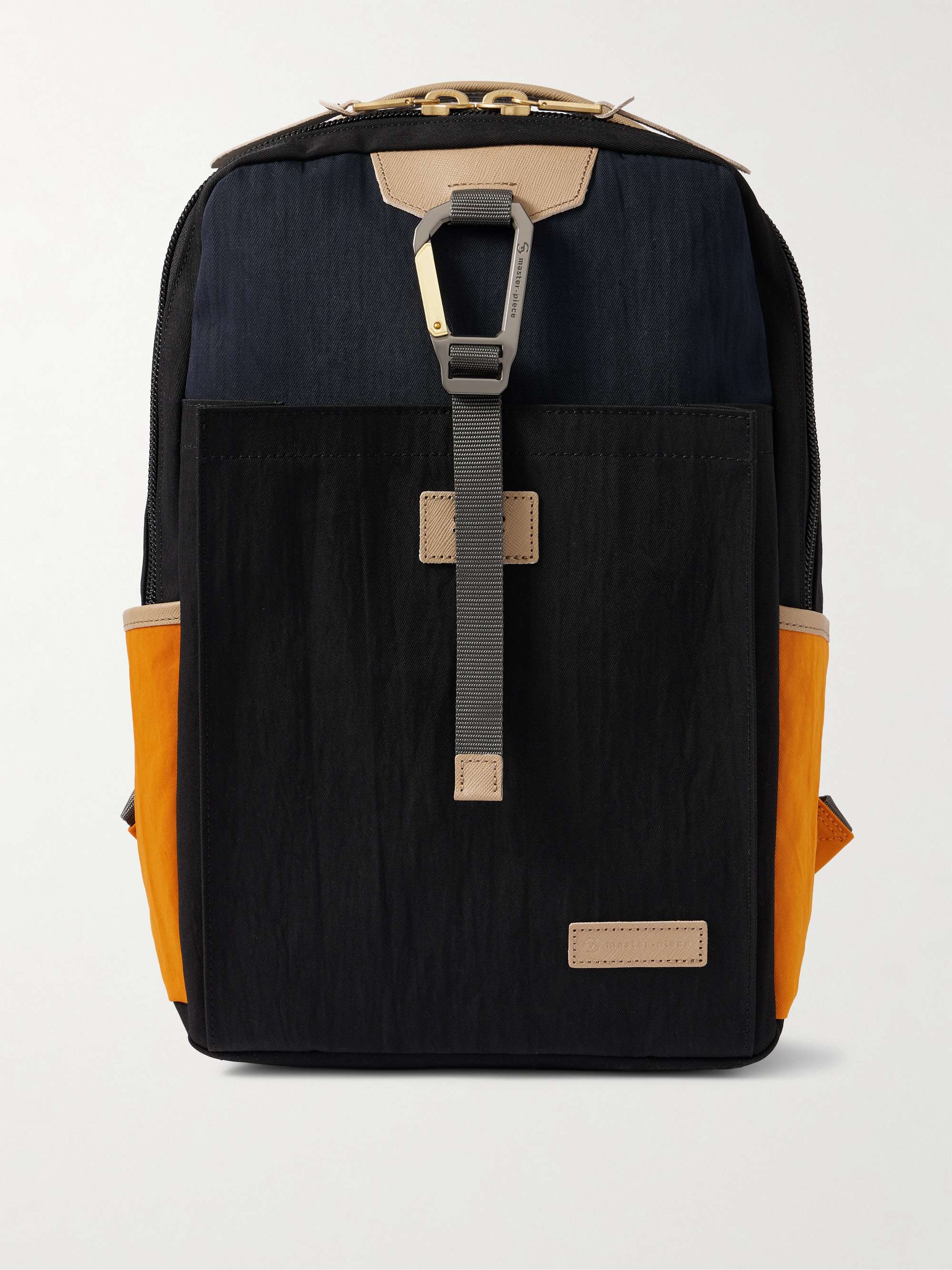 MASTER-PIECE Link Colour-Block Leather and Webbing-Trimmed Nylon Backpack