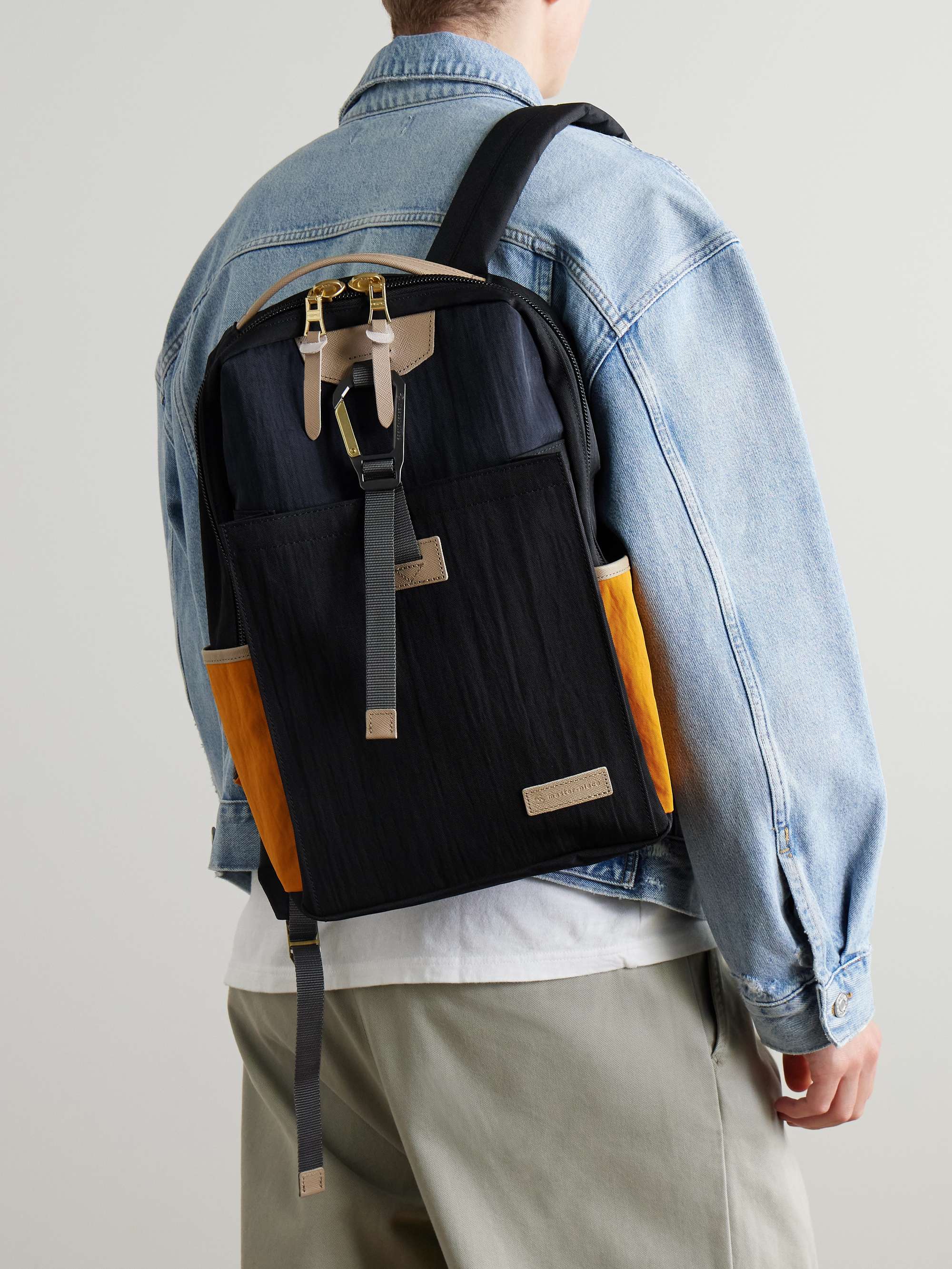 MASTER-PIECE Link Colour-Block Leather and Webbing-Trimmed Nylon Backpack