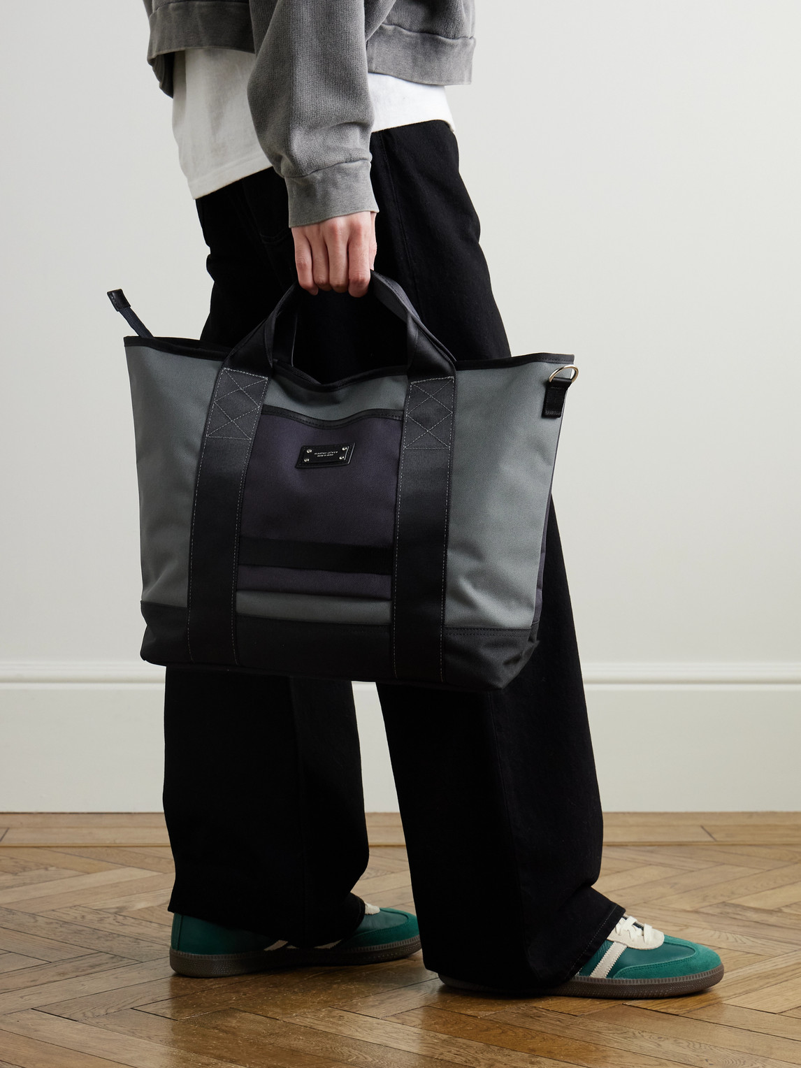 Master-piece Defend 2-way Leather-trimmed Coated-canvas Tote Bag In Blue