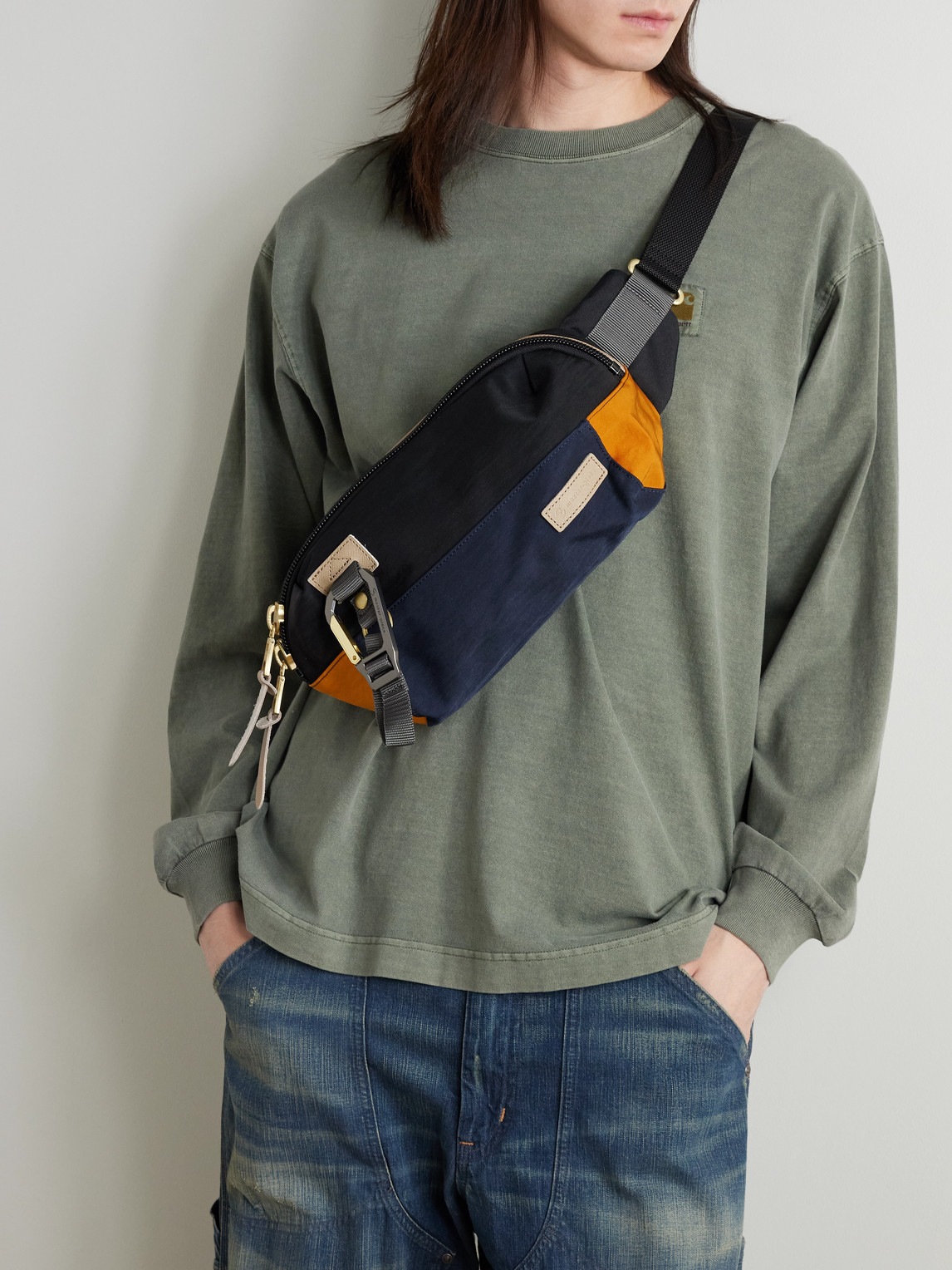 Master-piece Link Leather-trimmed Nylon-twill Belt Bag In Black