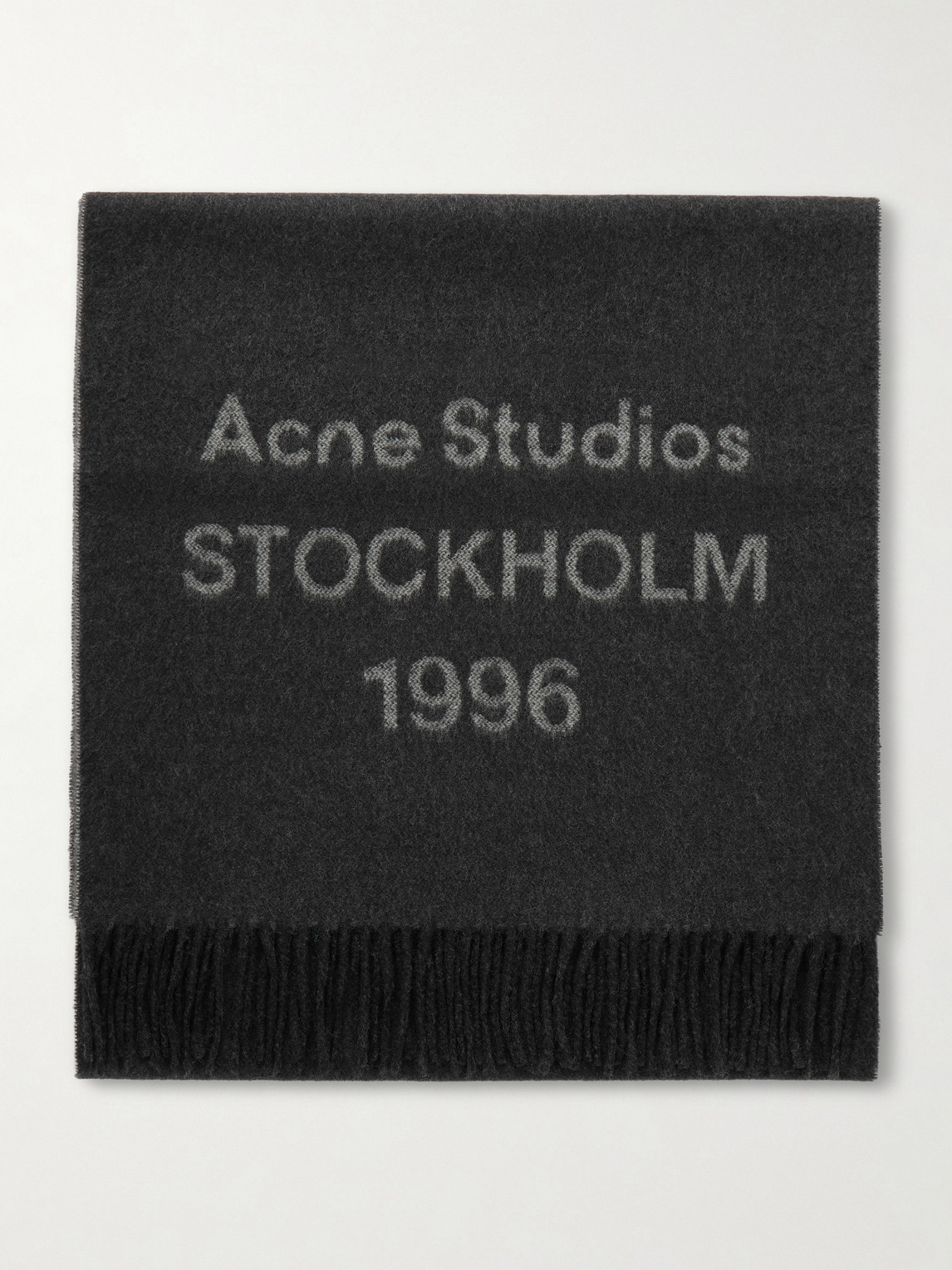 Acne Studios Venus 1996 Logo-jacquard Fringed Wool Scarf In Gray