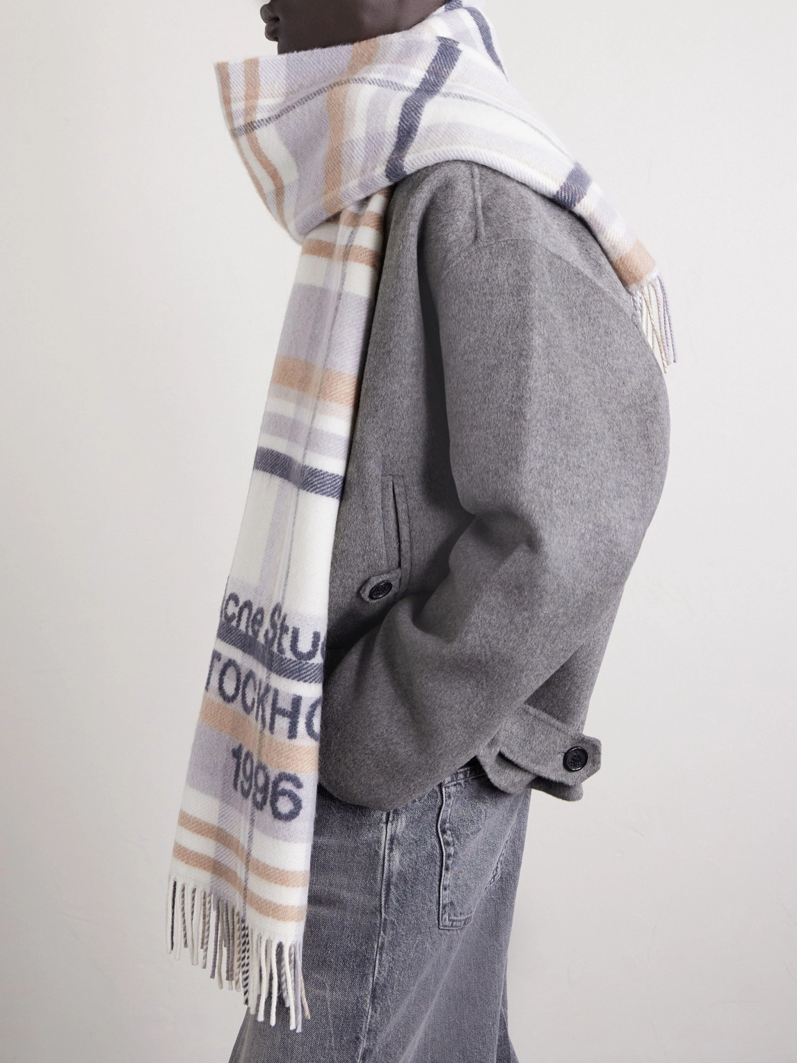 Acne Studios 1996 Fringed Checked Wool Scarf In Multi