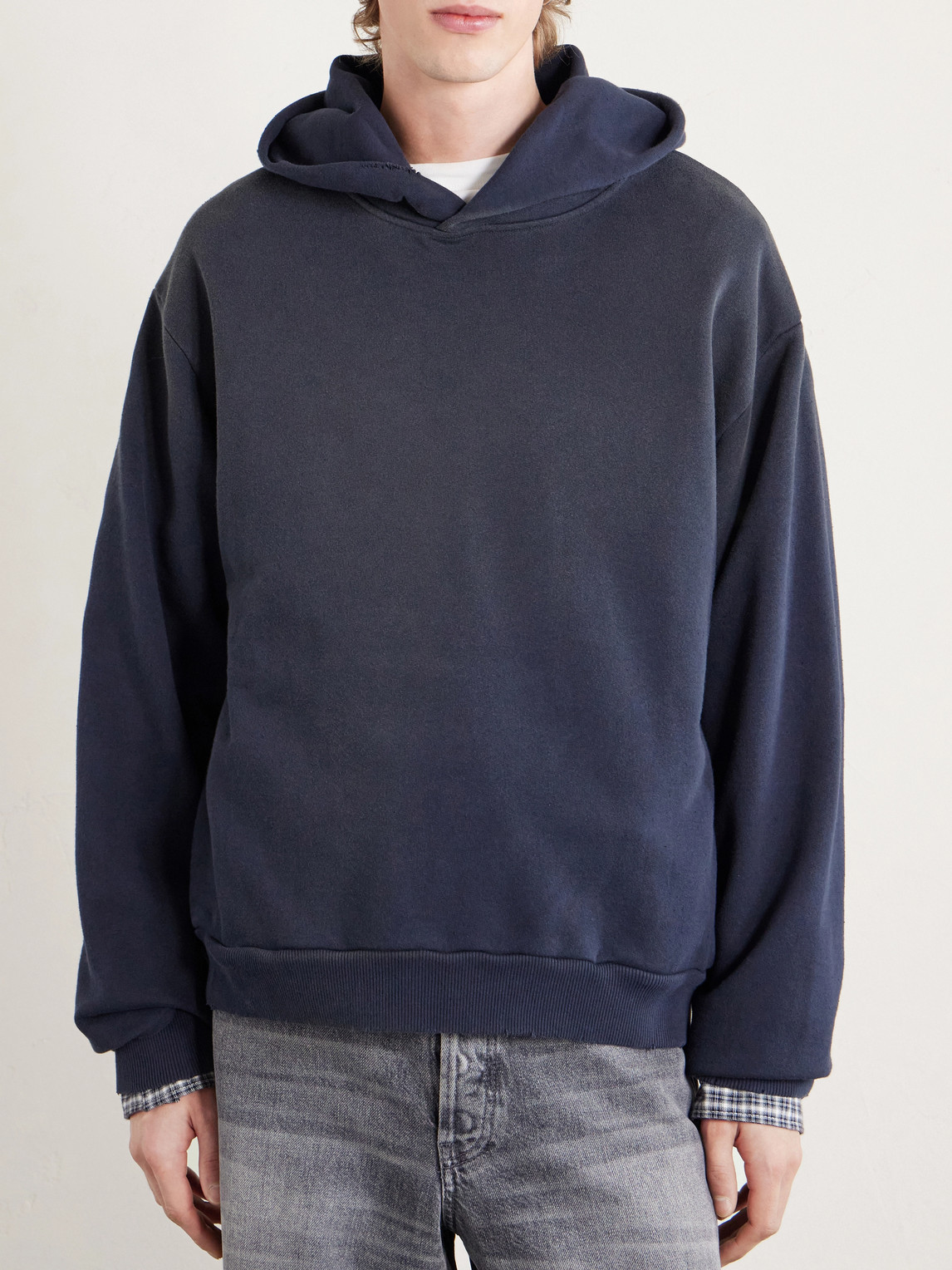  Acne Studios - Franziska Garment-dyed Distressed Logo-print Cotton-blend Jersey Hoodie - Men - Black - Xxs 
