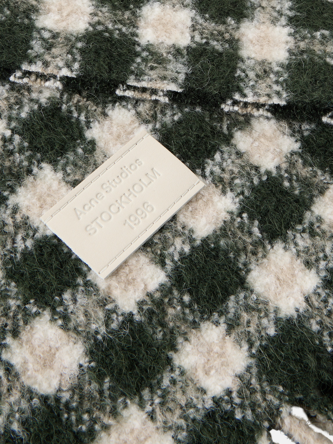  Acne Studios - Fringed Logo-appliquéd Leather-trimmed Knitted Scarf - Men - Green 