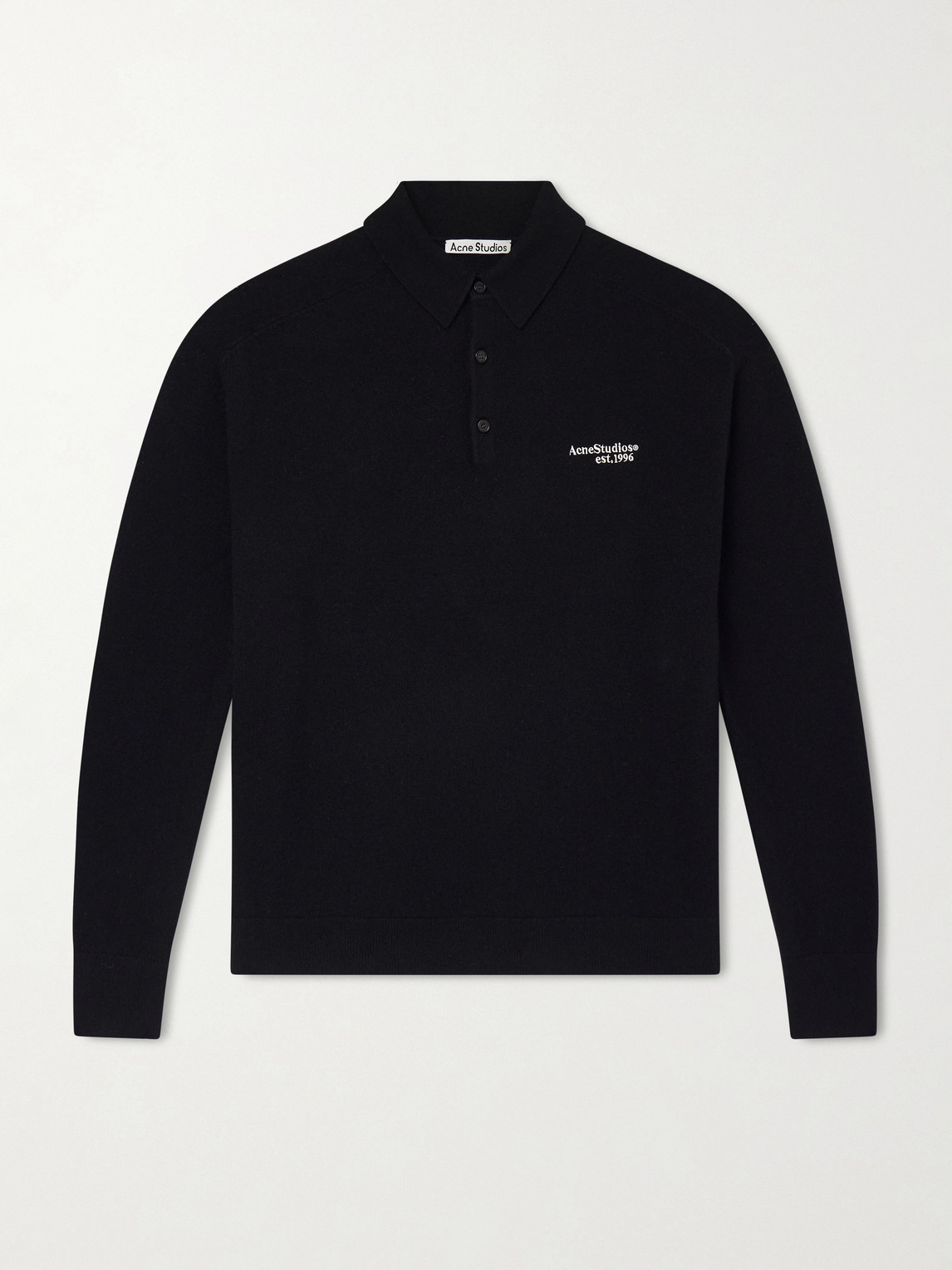 Acne Studios Oversized Logo-embroidered Wool And Yak-blend Polo Sweater In Black