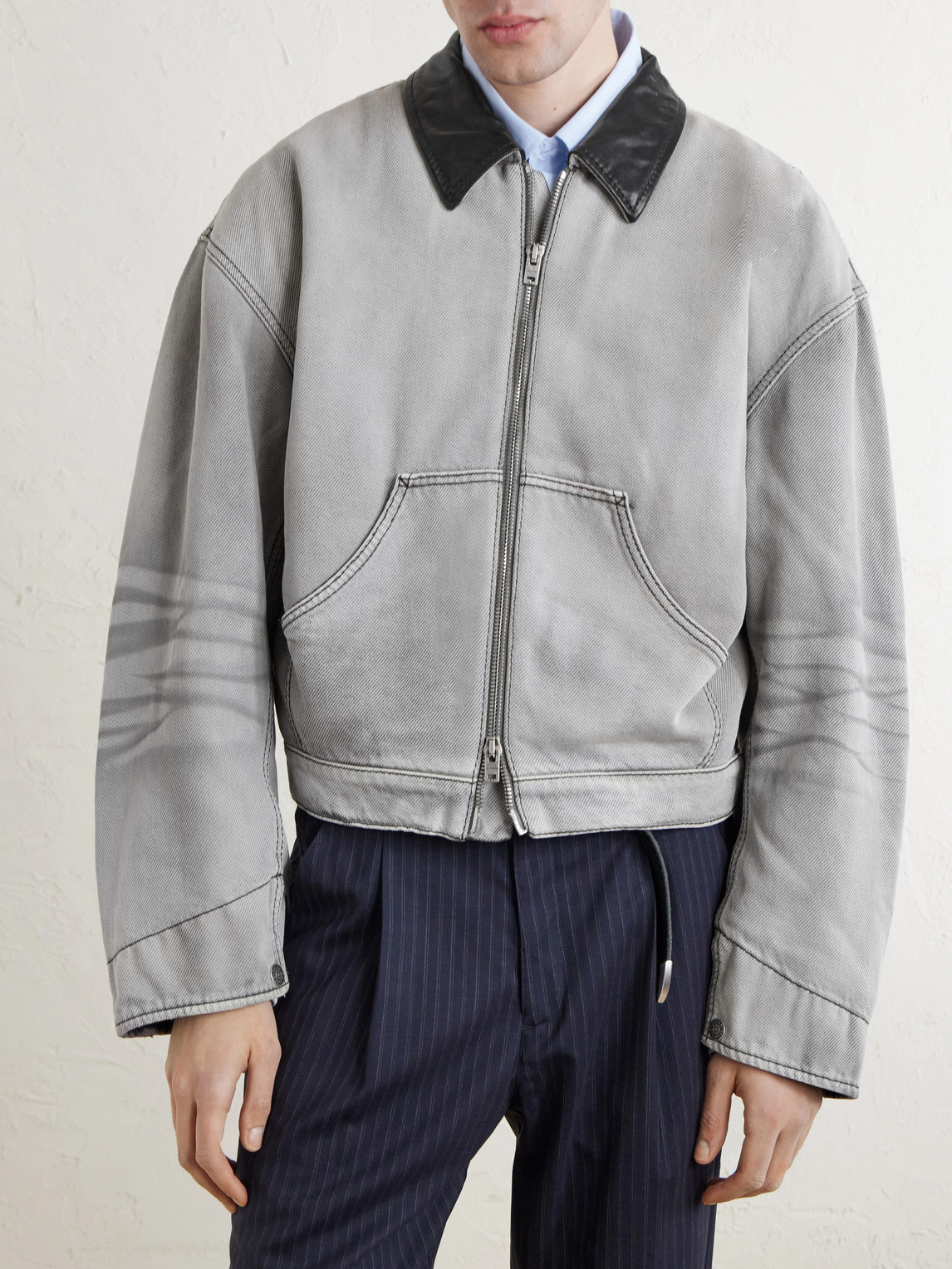  Acne Studios - Cotton Leather-trimmed Jacket - Men - Gray - It 44 