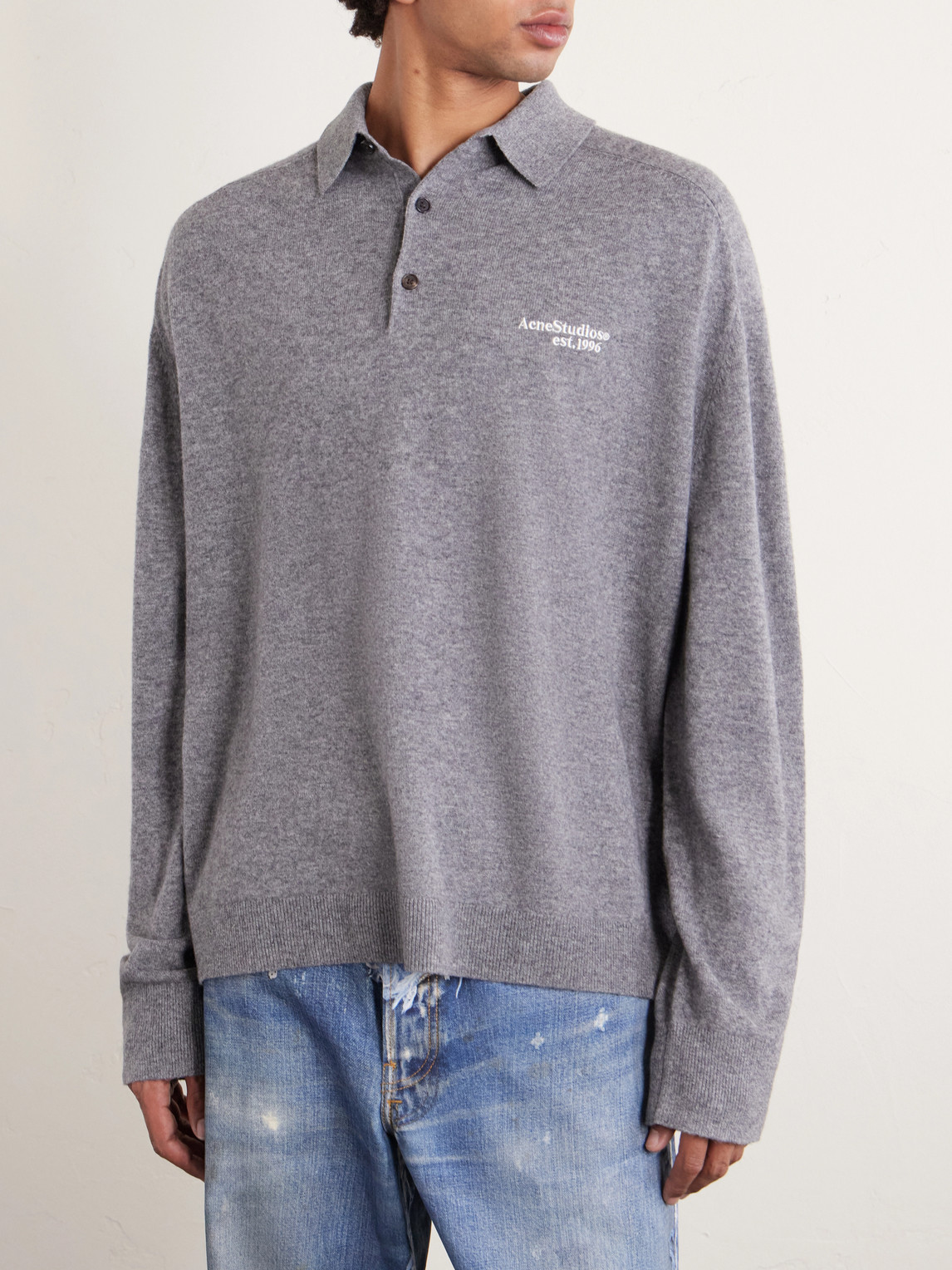 Oversized Logo-Embroidered Wool And Yak-Blend Polo Sweater