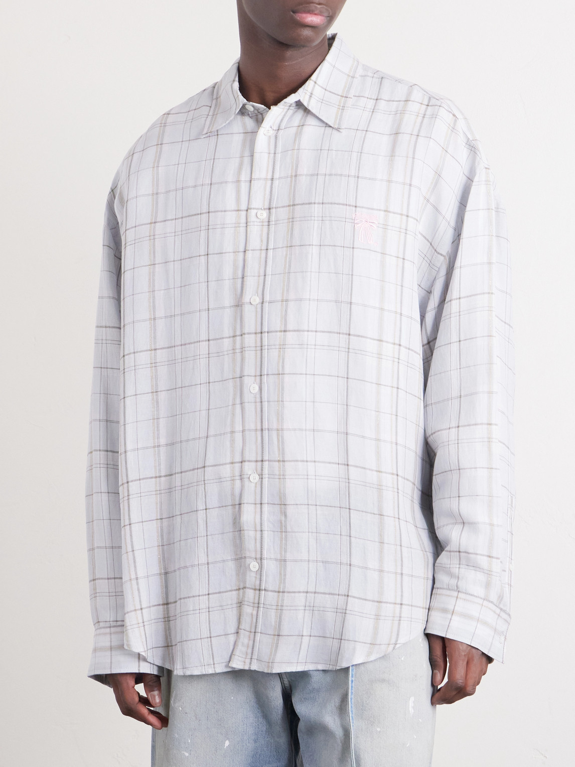  Acne Studios - Embroidered Checked Jersey Shirt - Men - Gray - It 48 