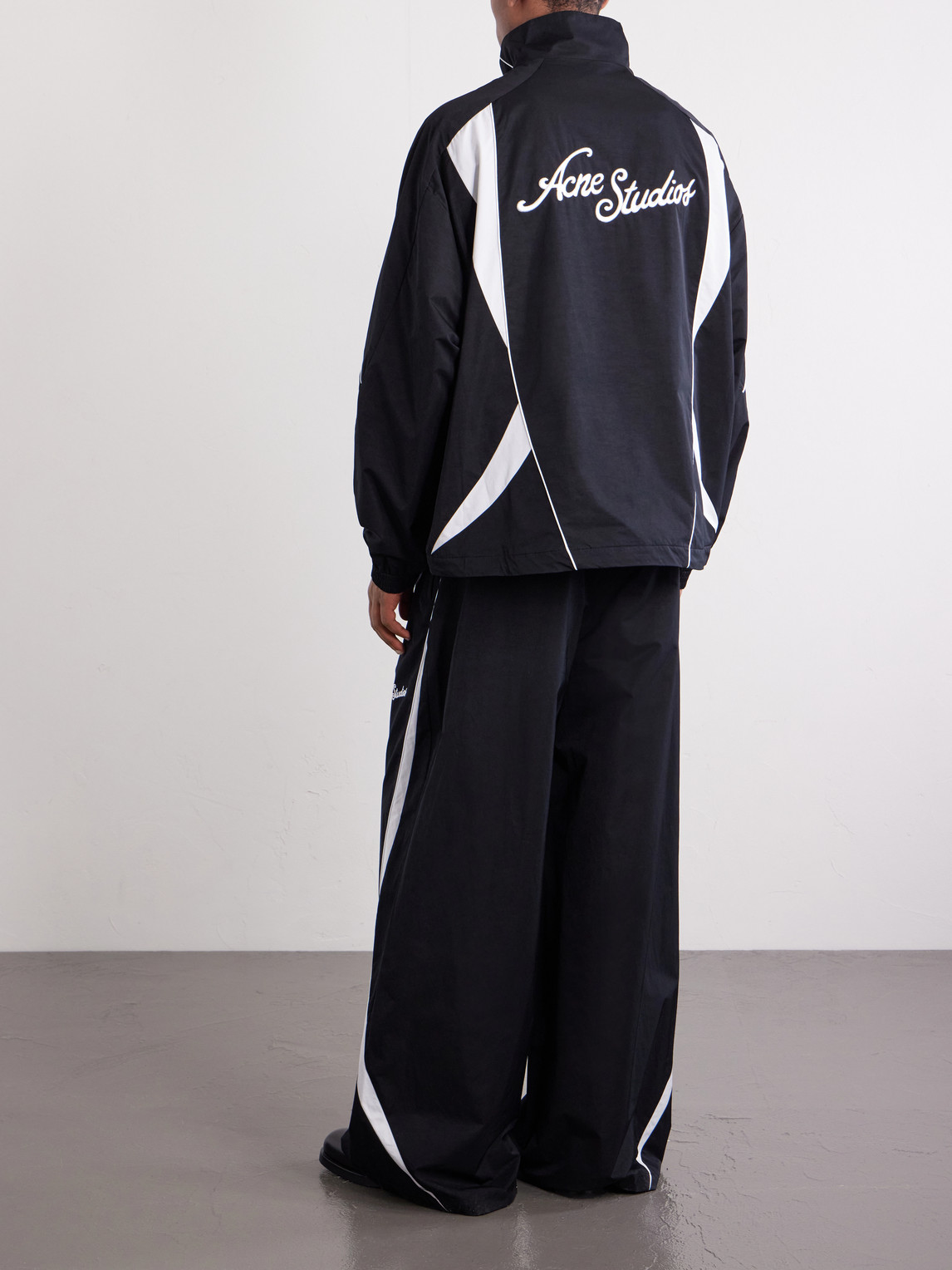 Acne Studios Technical Logo-embroidered Striped Cotton-blend Jacket In Black