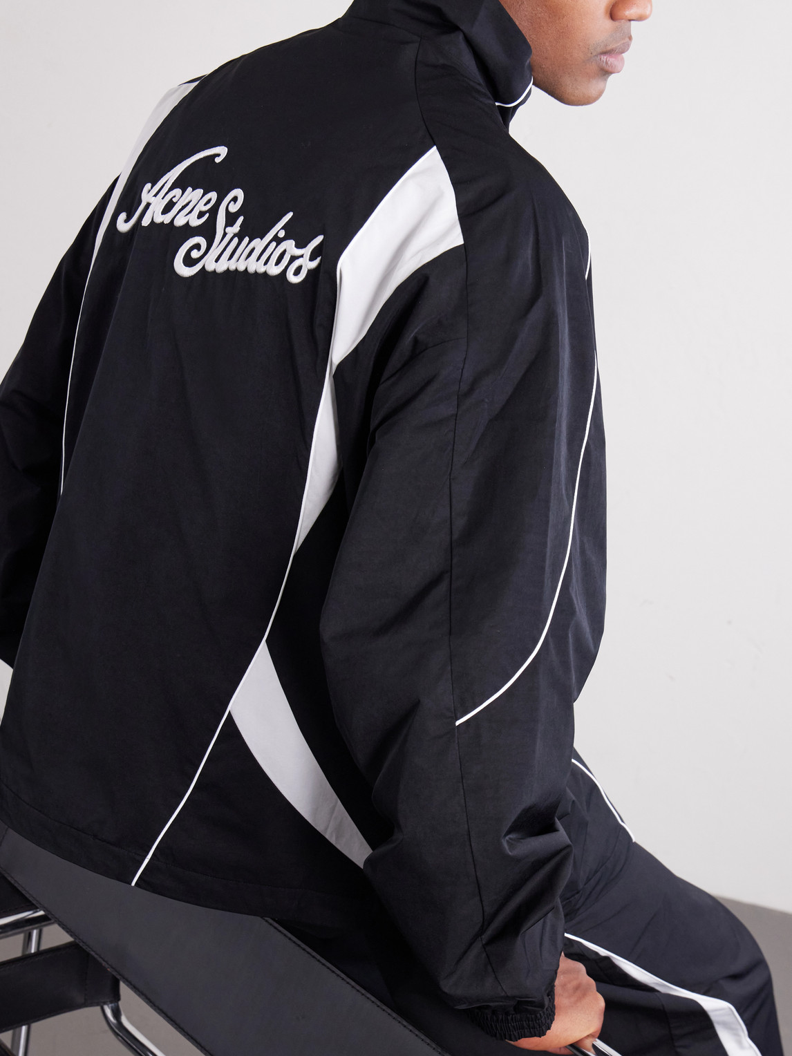 Acne Studios Technical Logo-embroidered Striped Cotton-blend Jacket In Black