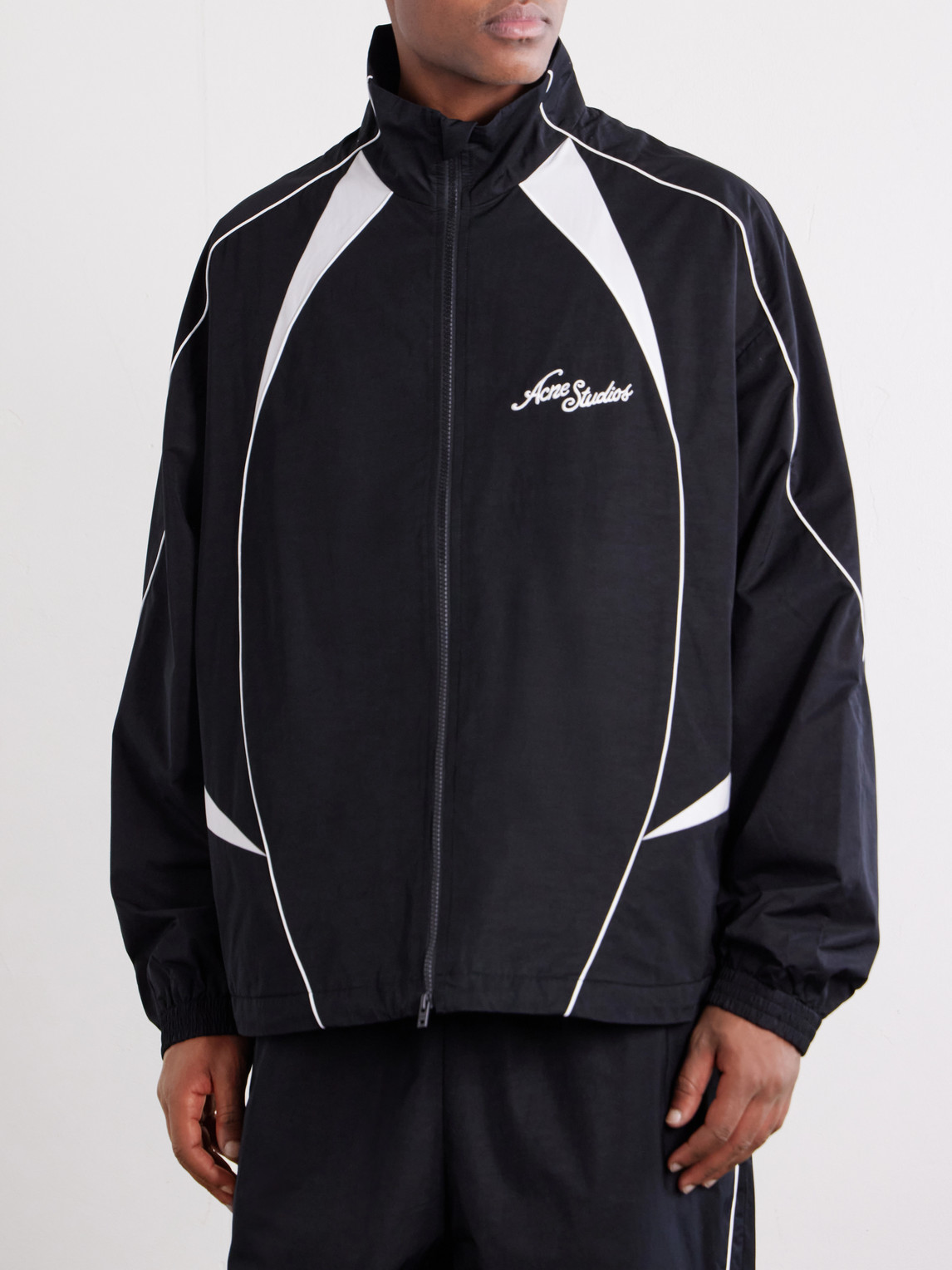 Acne Studios Technical Logo-embroidered Striped Cotton-blend Jacket In Black