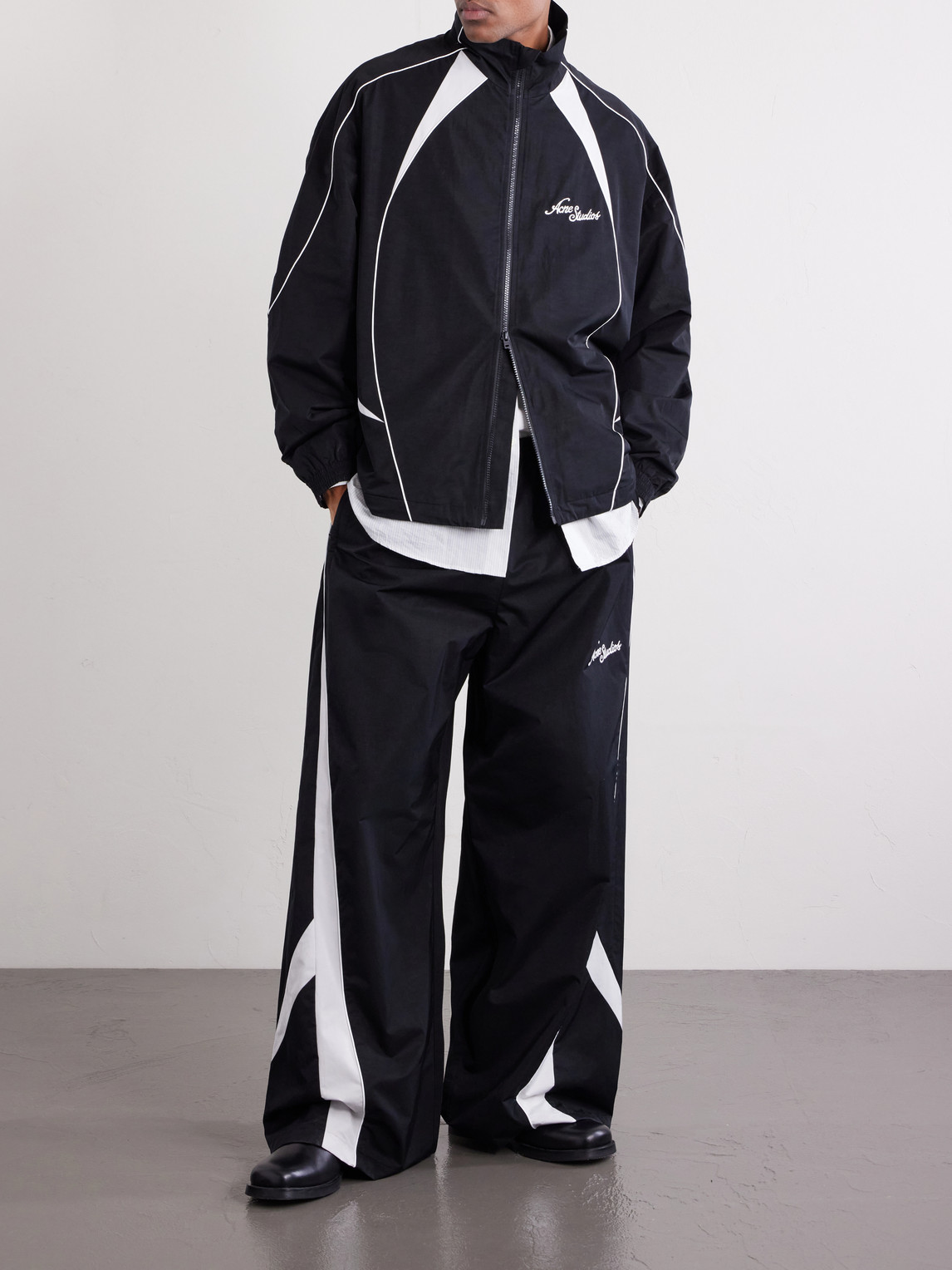 Acne Studios Technical Logo-embroidered Striped Cotton-blend Jacket In Black