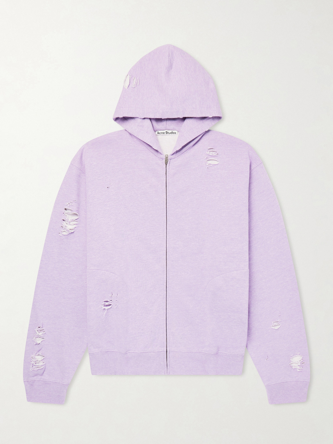Acne Studios Franzine Distressed Cotton-blend Jersey Zip-up Hoodie In Purple