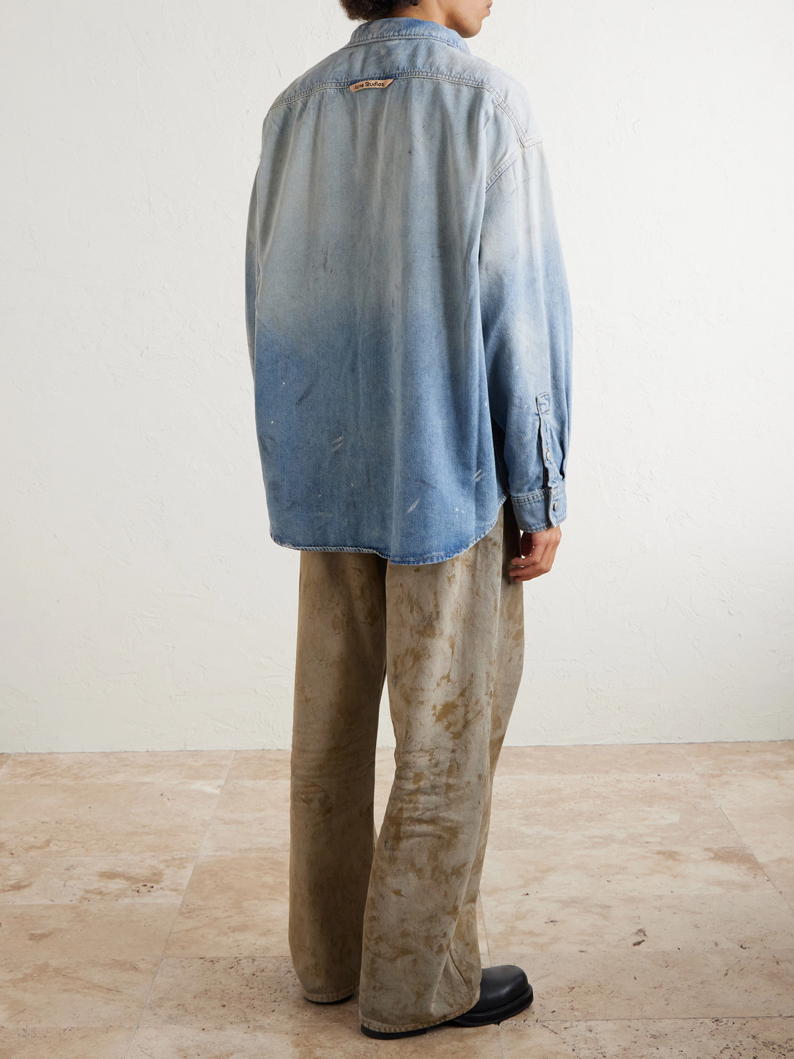  Acne Studios - Paint-splattered Distressed Denim Shirt - Men - Blue - M 