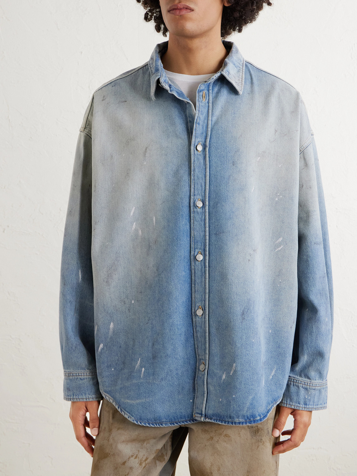  Acne Studios - Paint-splattered Distressed Denim Shirt - Men - Blue - M 