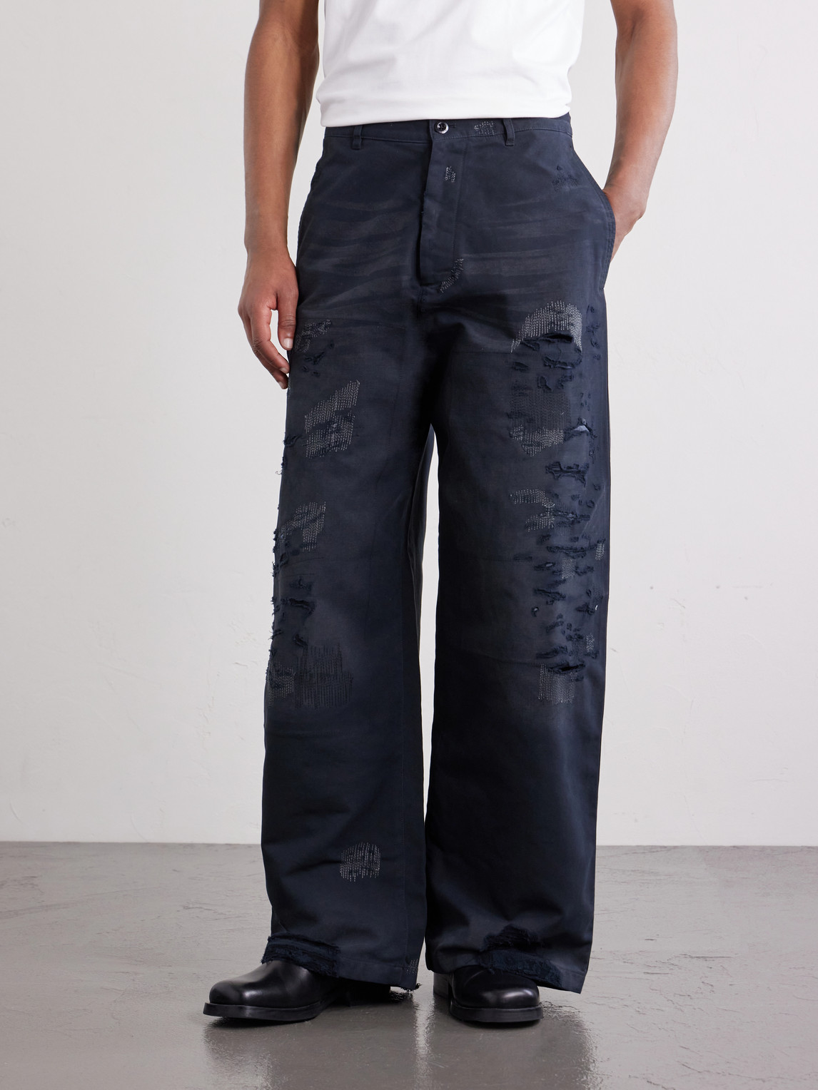  Acne Studios - Straight-leg Distressed Cotton Trousers - Men - Black - It 44 