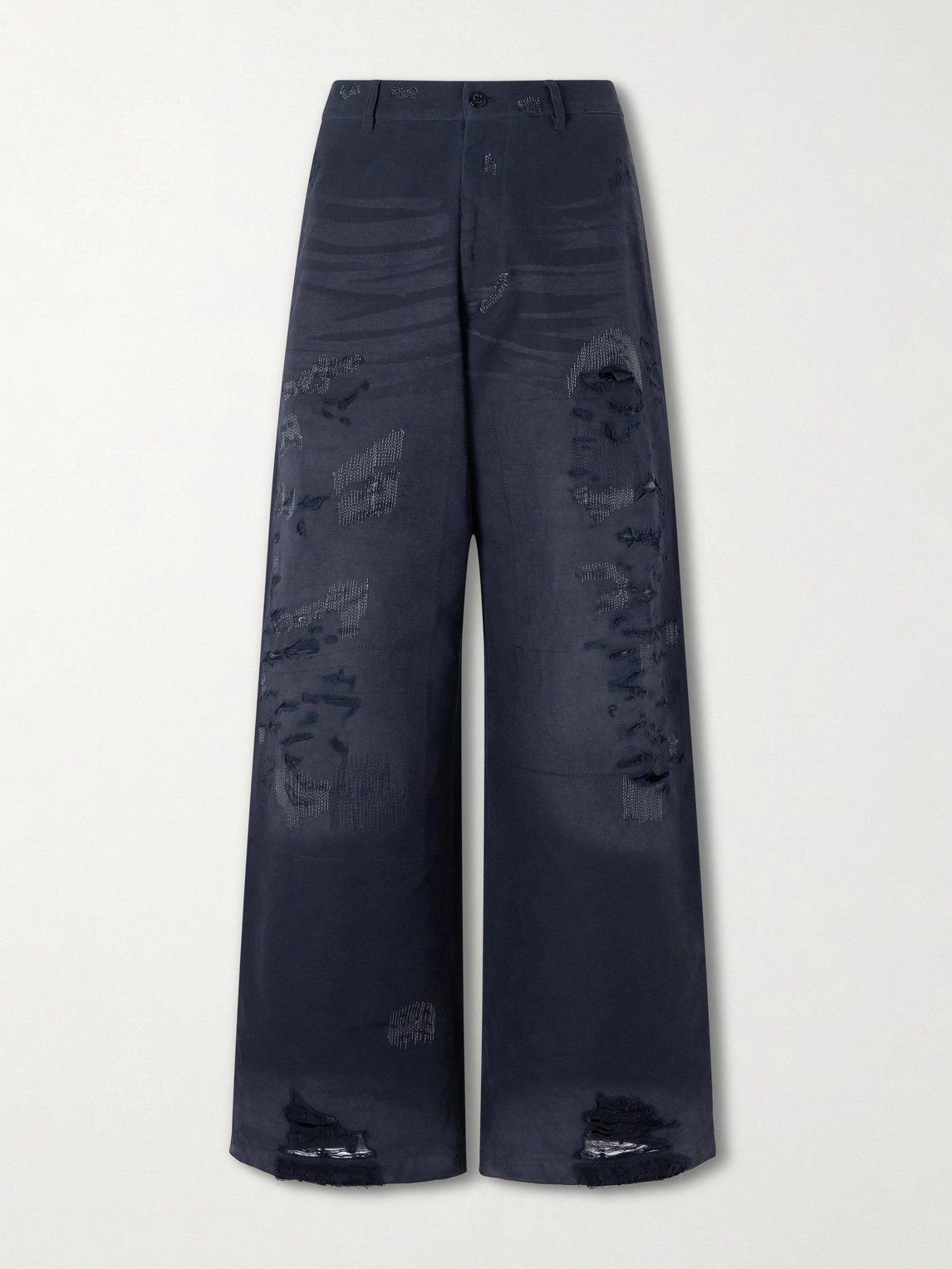 Acne Studios Straight-leg Distressed Cotton Trousers In Blue