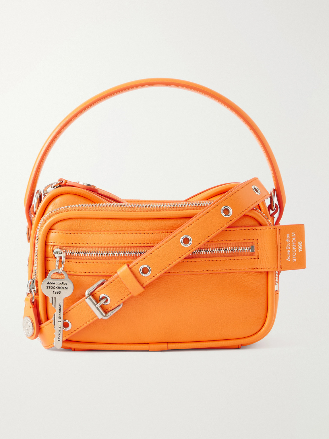 Acne Studios Camero Embellished Textured-leather Messenger Bag In Orange