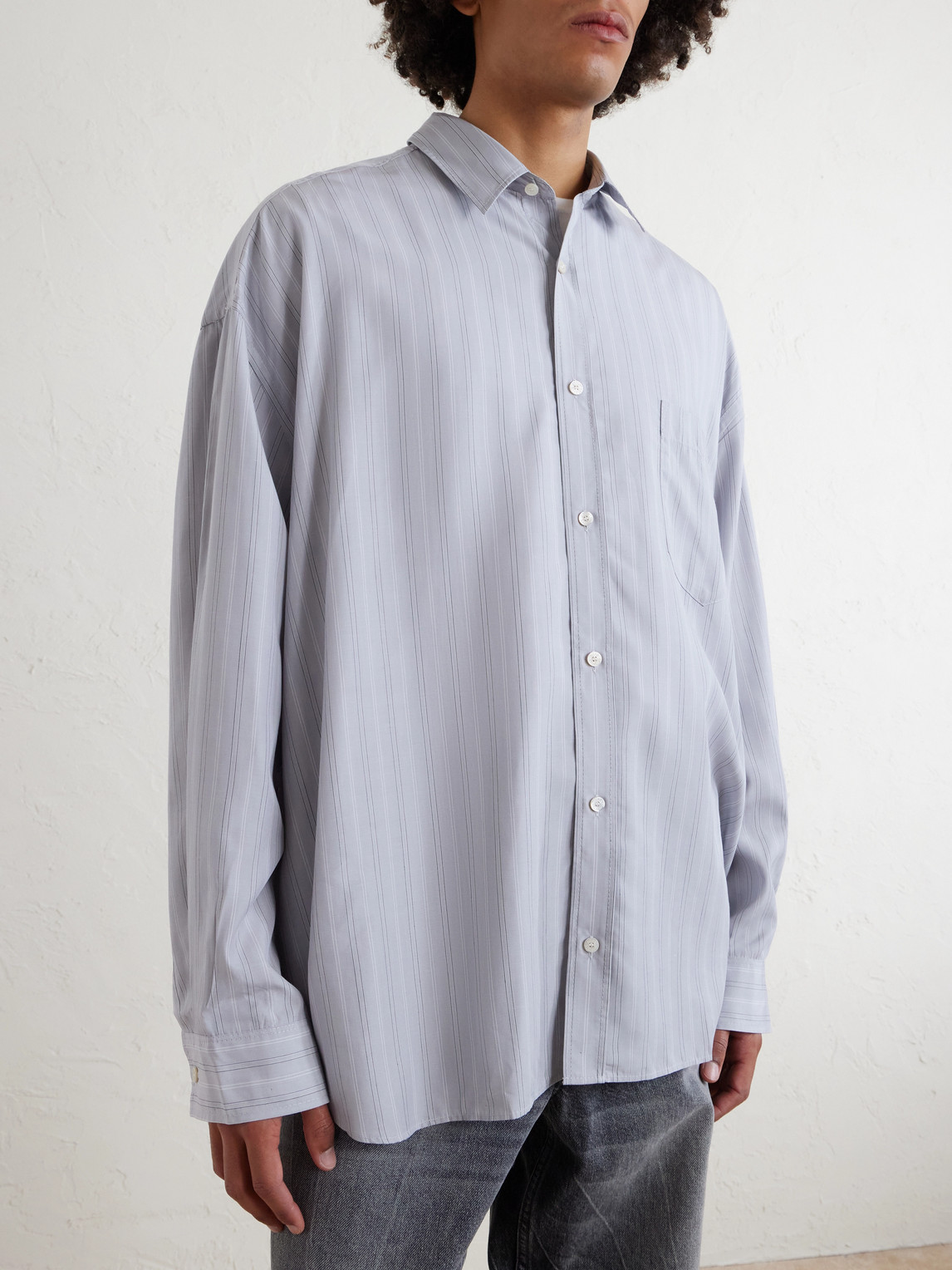  Acne Studios - Striped Lyocell Shirt - Men - Gray - It 50 