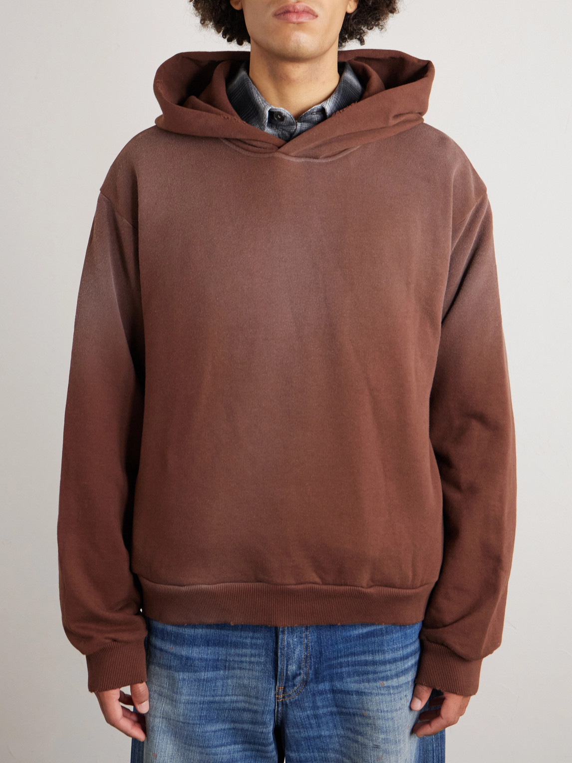  Acne Studios - Franziska Garment-dyed Distressed Logo-print Cotton-blend Jersey Hoodie - Men - Brown - Xs 
