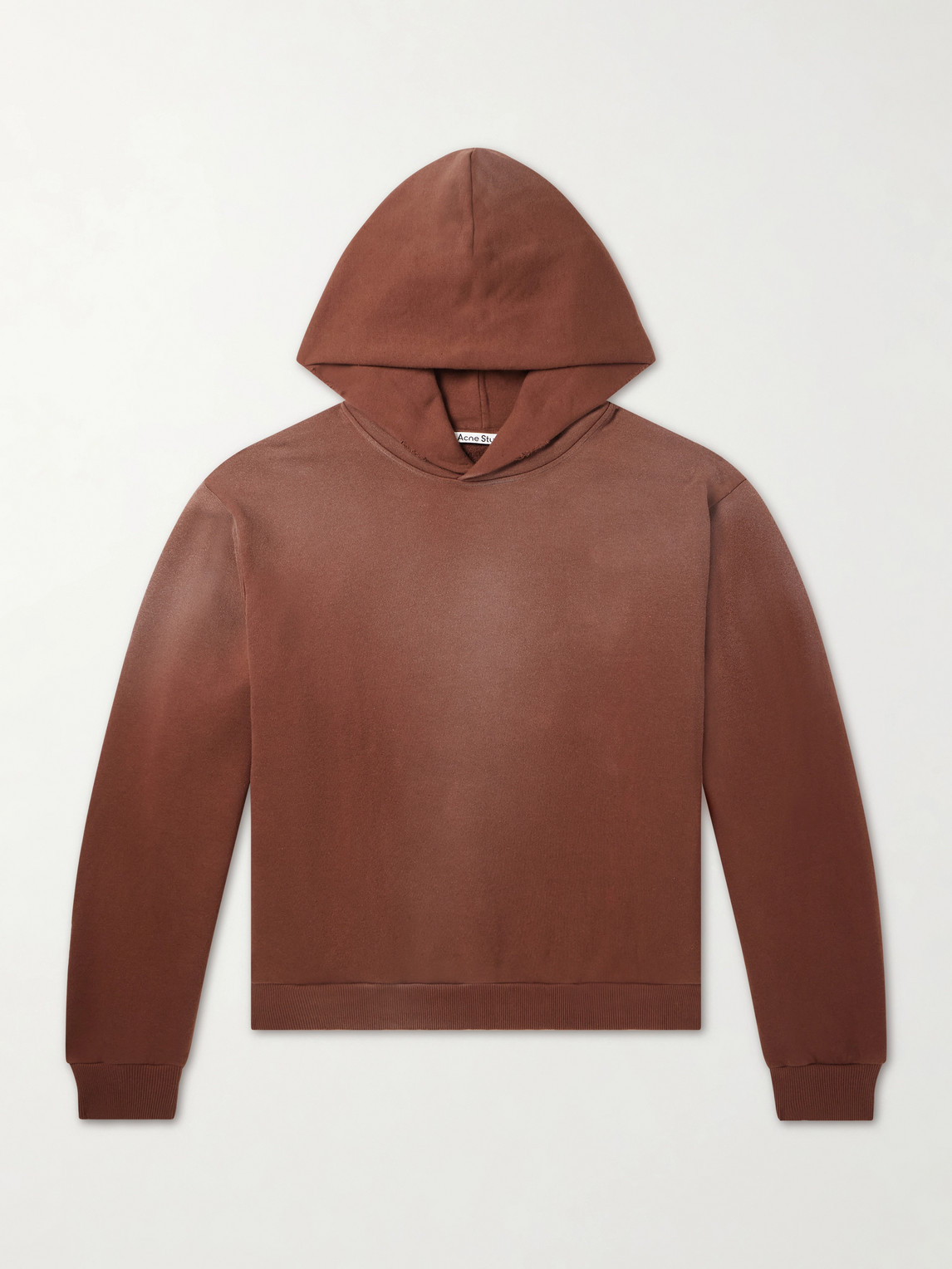 Acne Studios Franziska Garment-dyed Distressed Logo-print Cotton-blend Jersey Hoodie In Brown