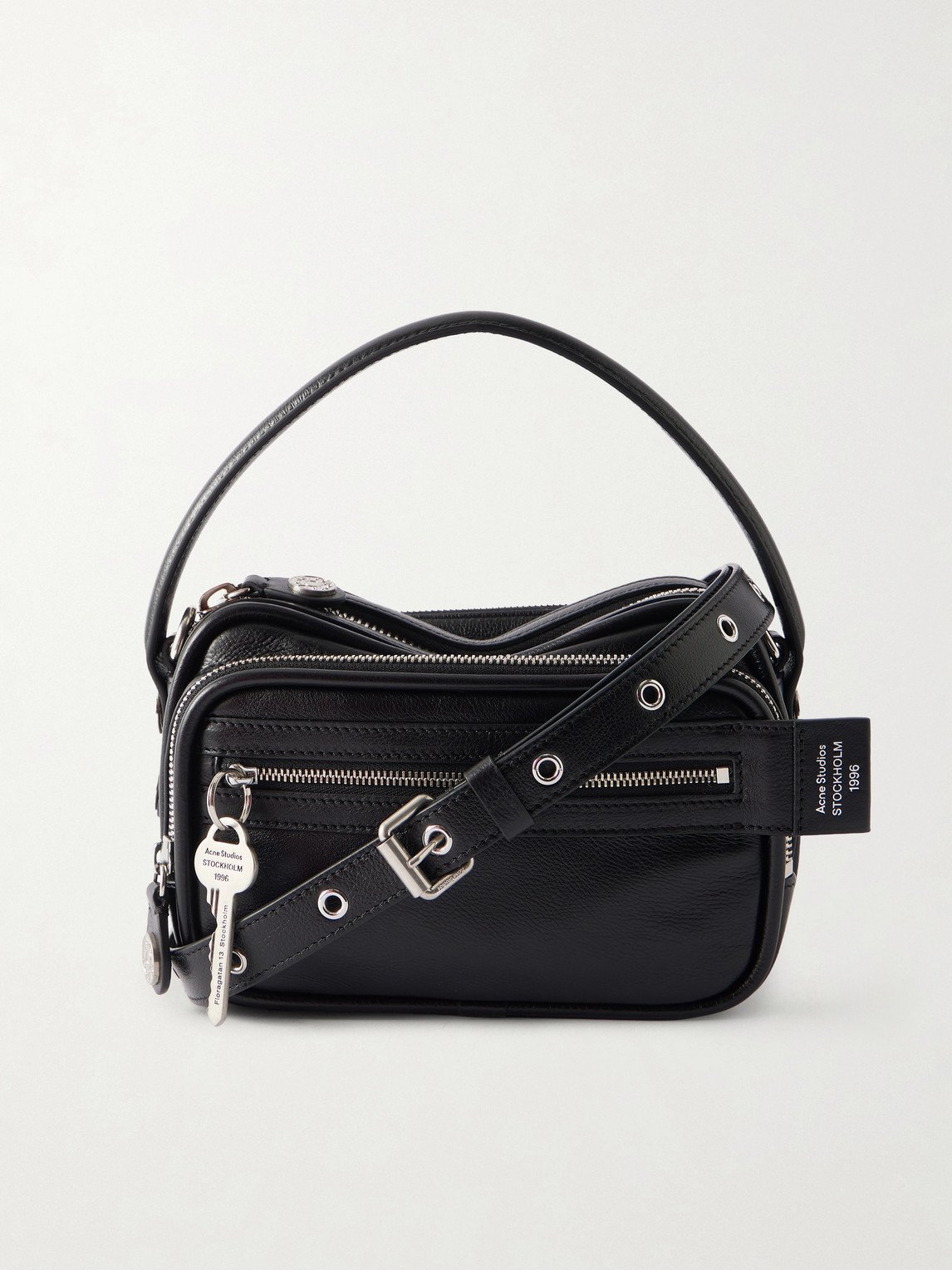 Acne Studios Camero Embellished Textured-leather Messenger Bag In Black