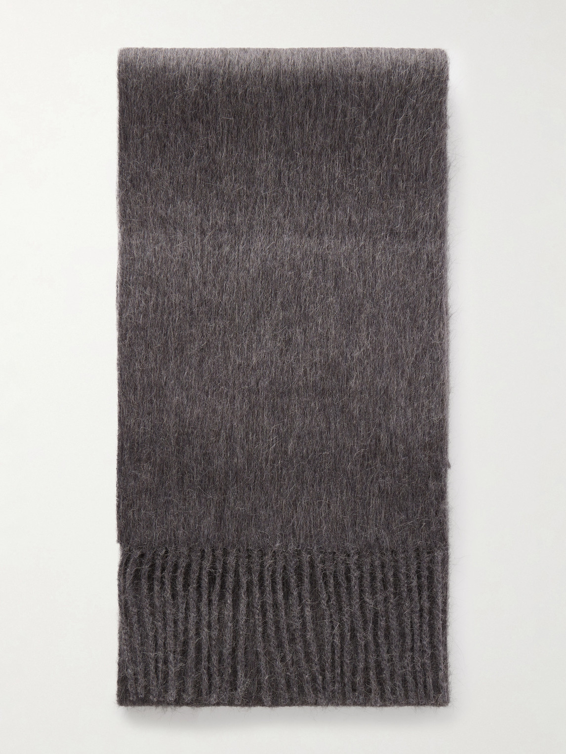 Acne Studios Vinnie Fringed Logo-embroidered Alpaca And Wool-blend Scarf In Gray