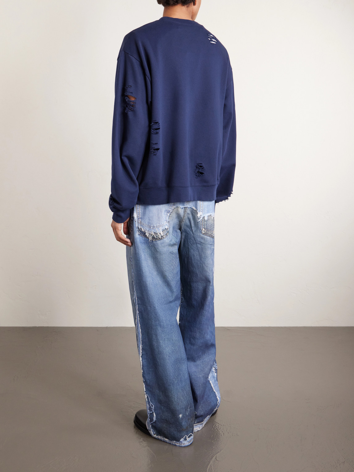  Acne Studios - Franziska Oversized Distressed Logo-print Cotton-blend Jersey Sweatshirt - Men - Blue - S 