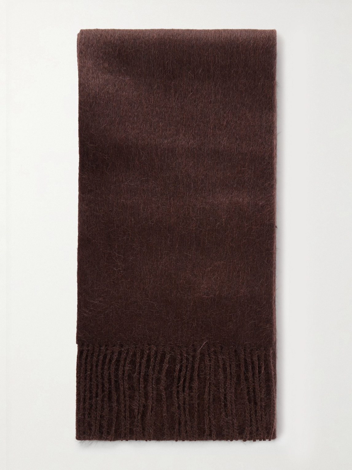 Acne Studios Vinnie Fringed Logo-embroidered Alpaca And Wool-blend Scarf In Brown