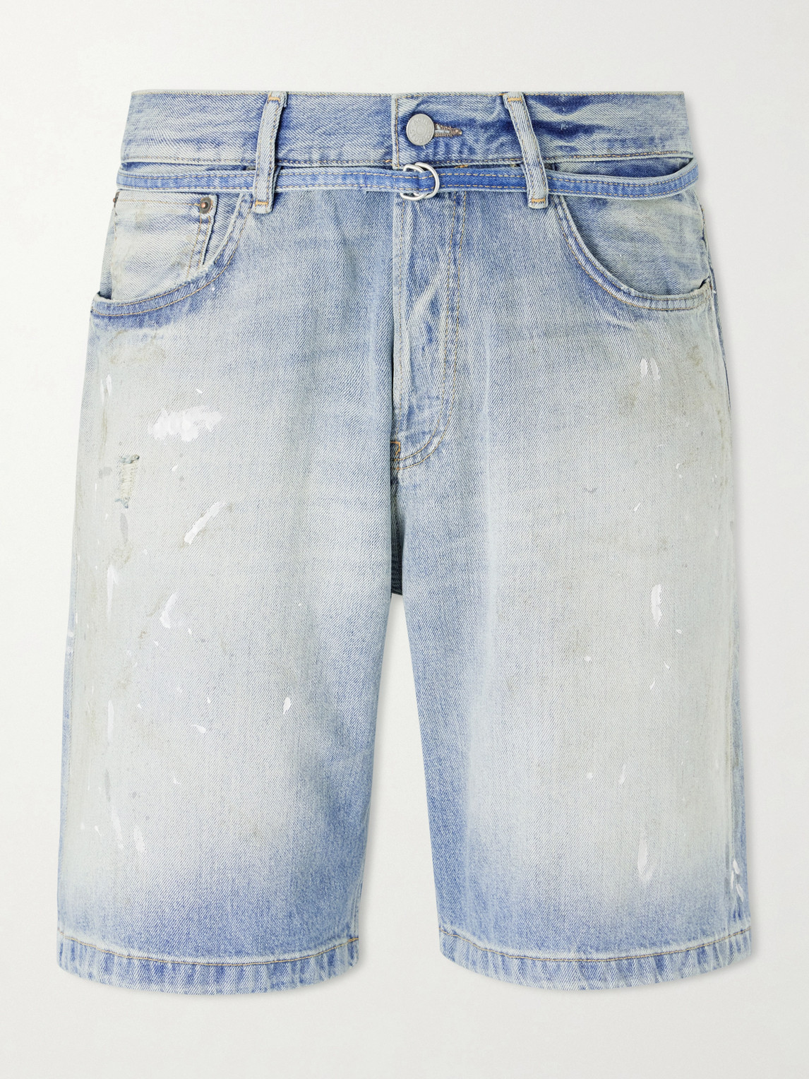 Acne Studios Roland Paint-splattered Distressed Straight-leg Denim Shorts In Multi
