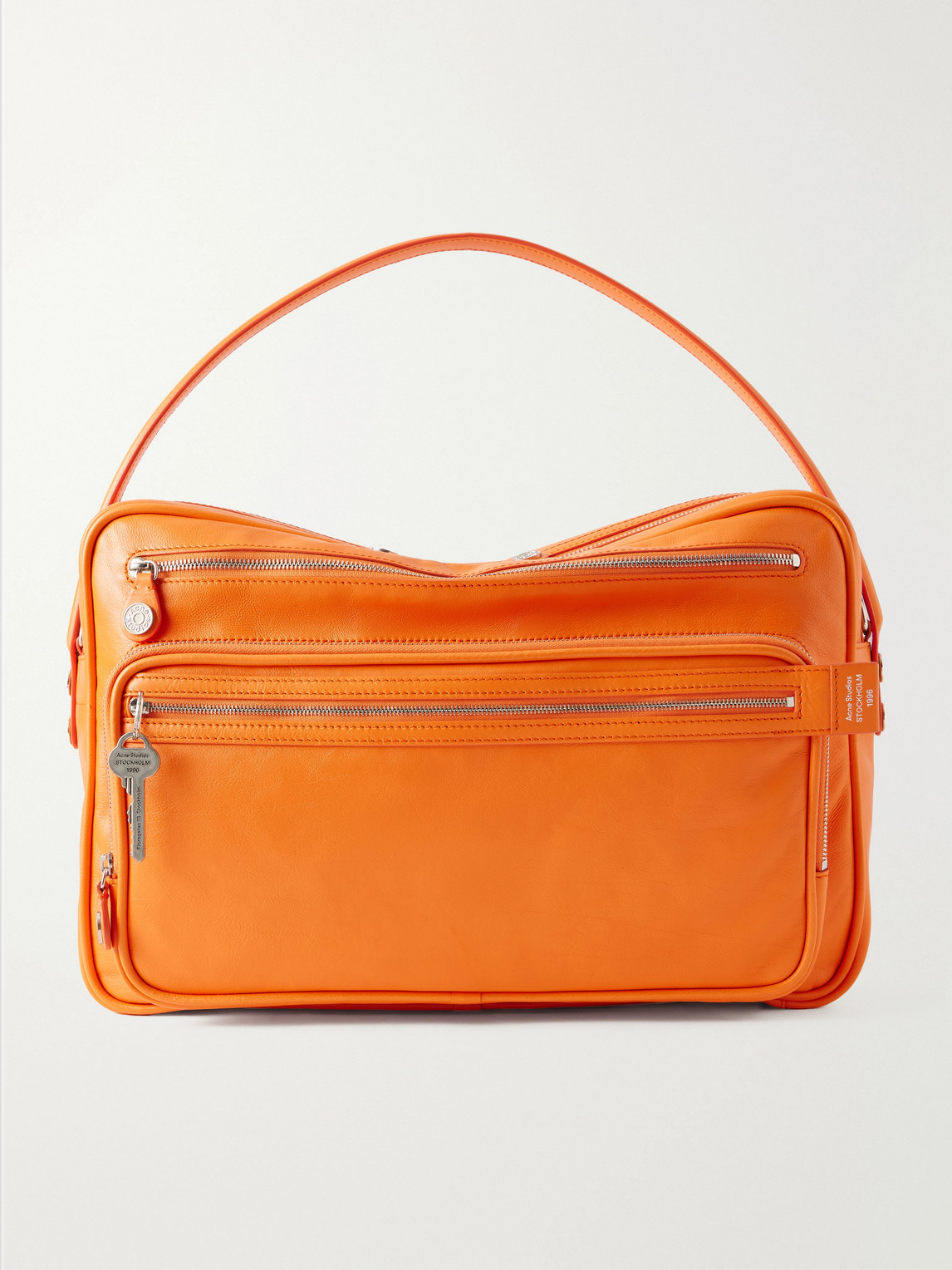 Acne Studios Camero Embellished Textured-leather Shoulder Bag In Orange