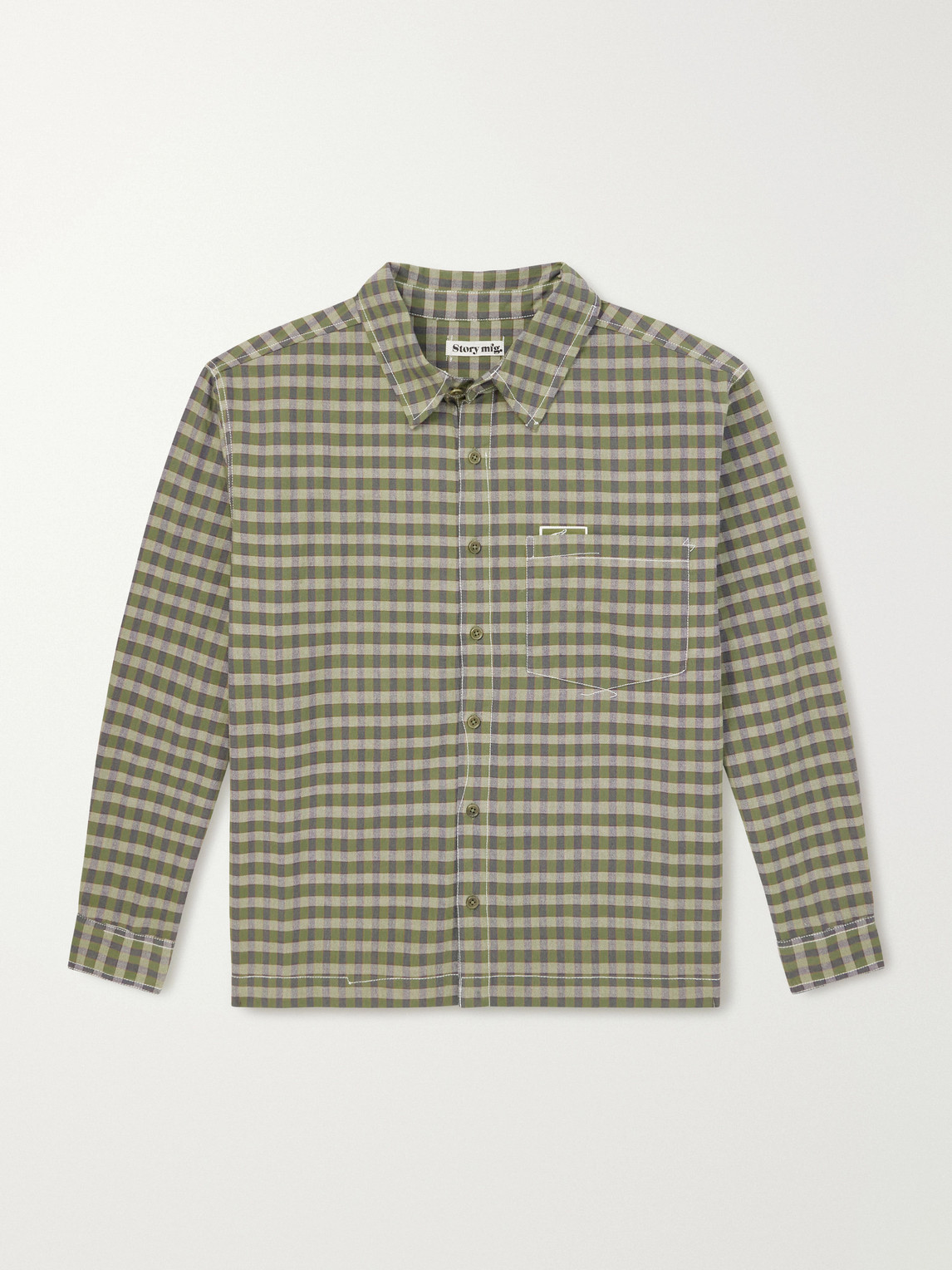 Story Mfg. Bracken Appliquéd Checked Organic Cotton Shirten