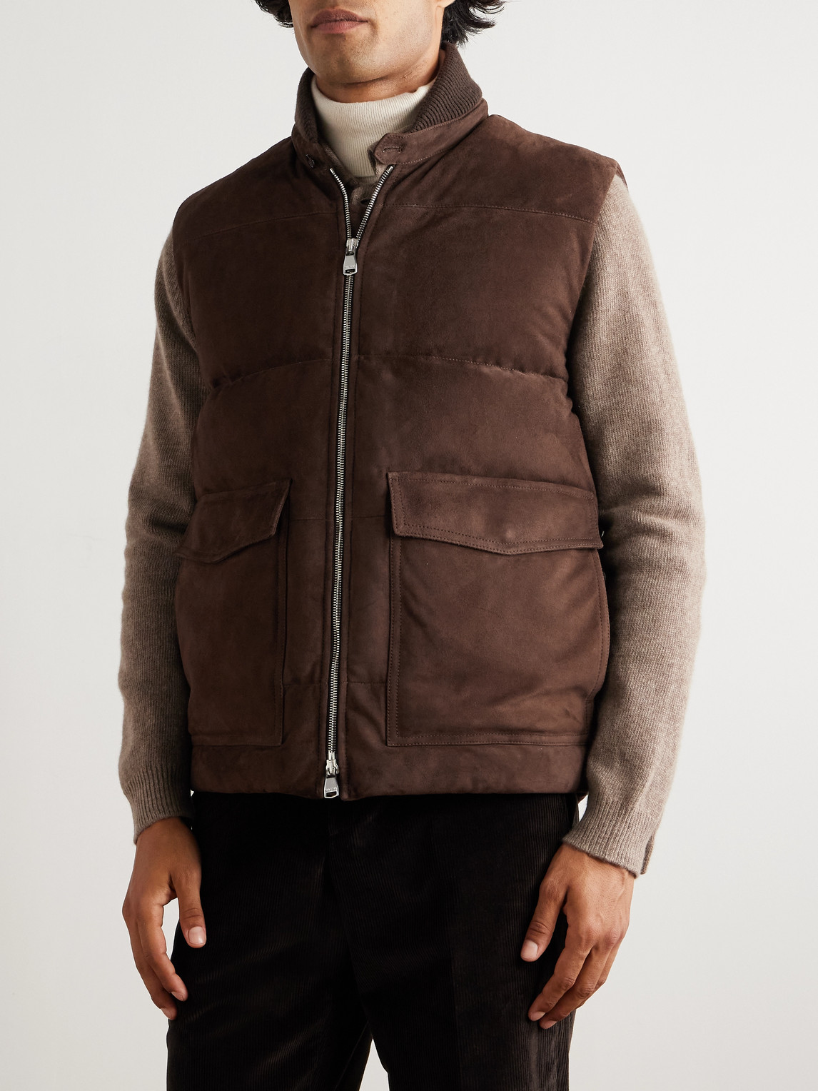 Valstar Locke Wool-trimmed Quilted Suede Down Gilet In Brown