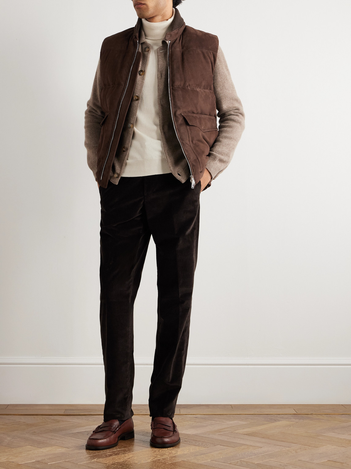 Valstar Locke Wool-trimmed Quilted Suede Down Gilet In Brown