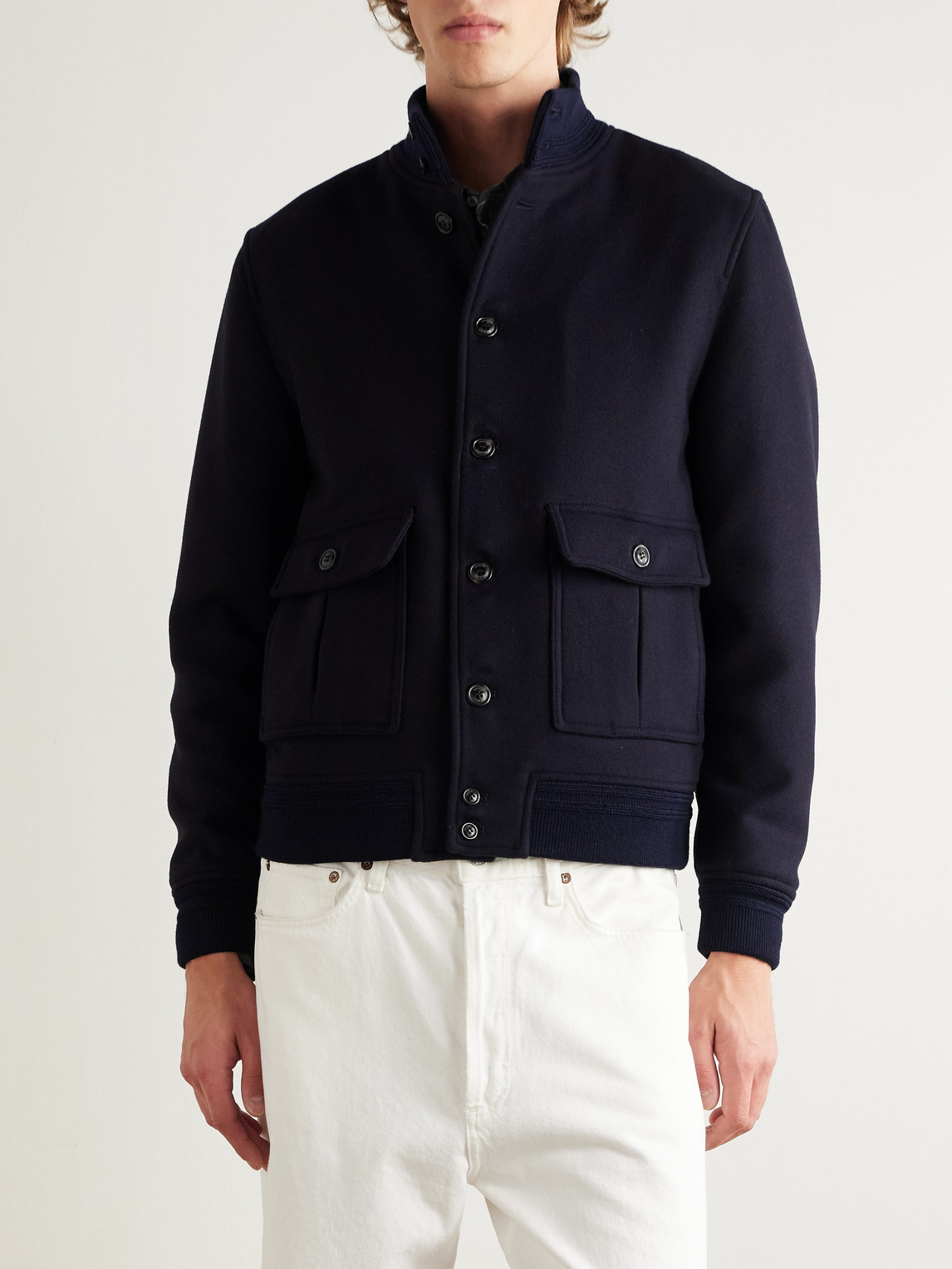 Valstar Virgin Wool Bomber Jacket In Blue