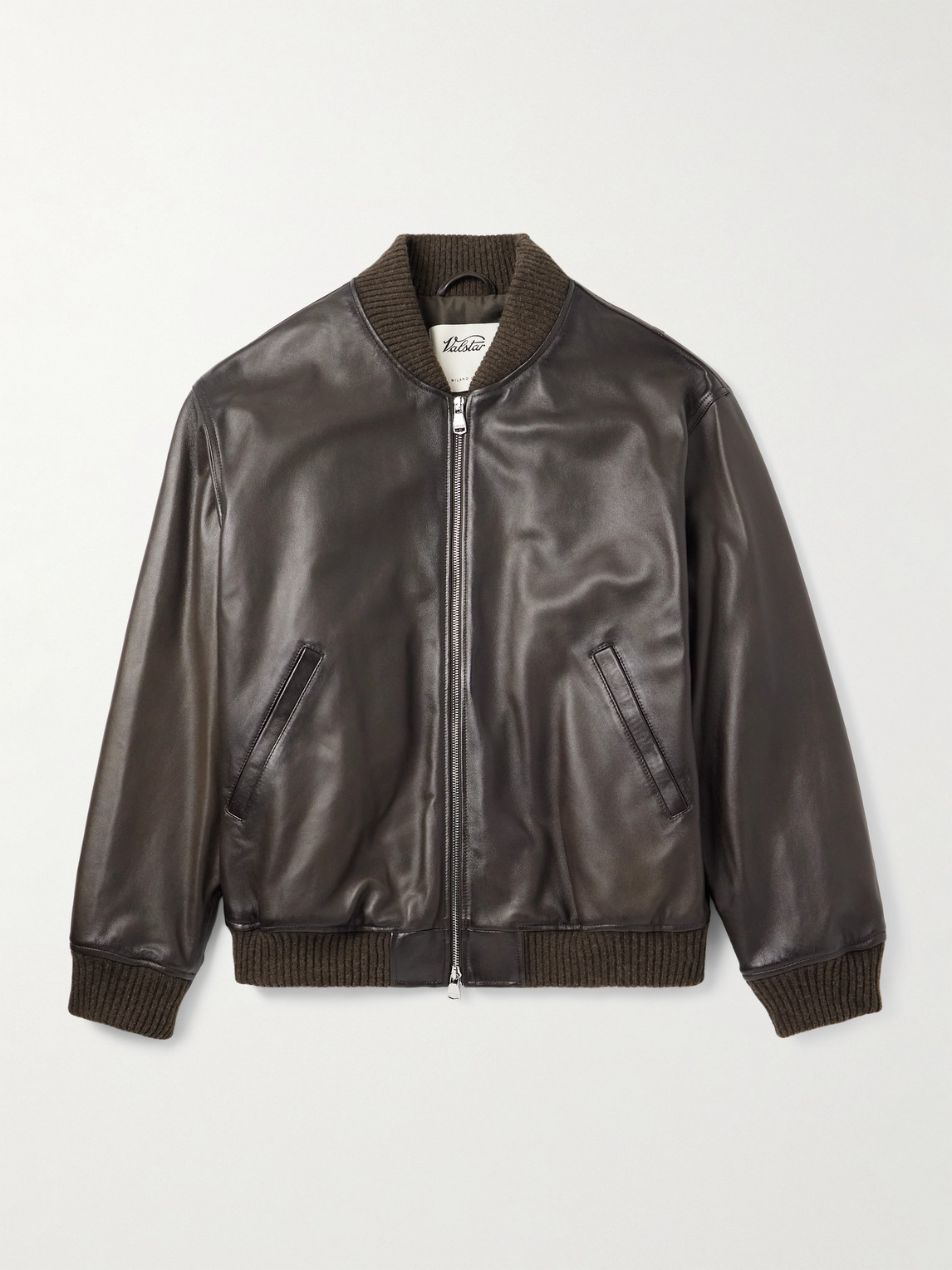 Valstar Oversized Leather Bomber Jacket In Brown