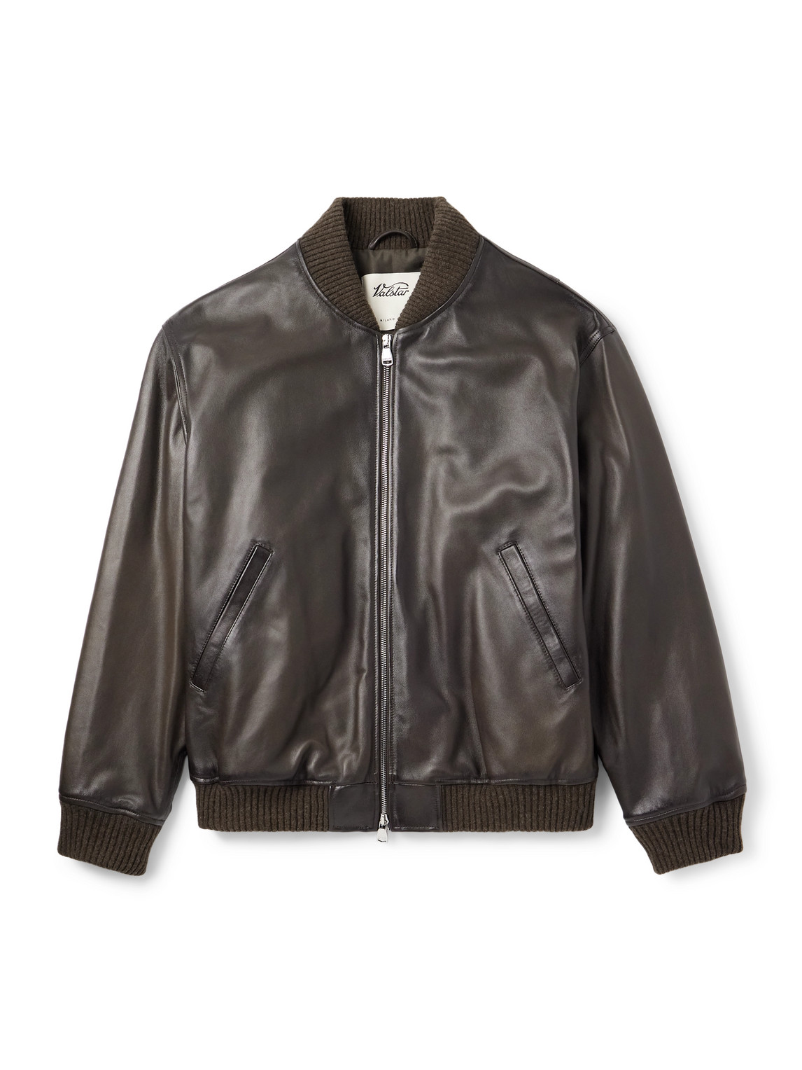 Valstar Oversized Leather Bomber Jacket In Brown