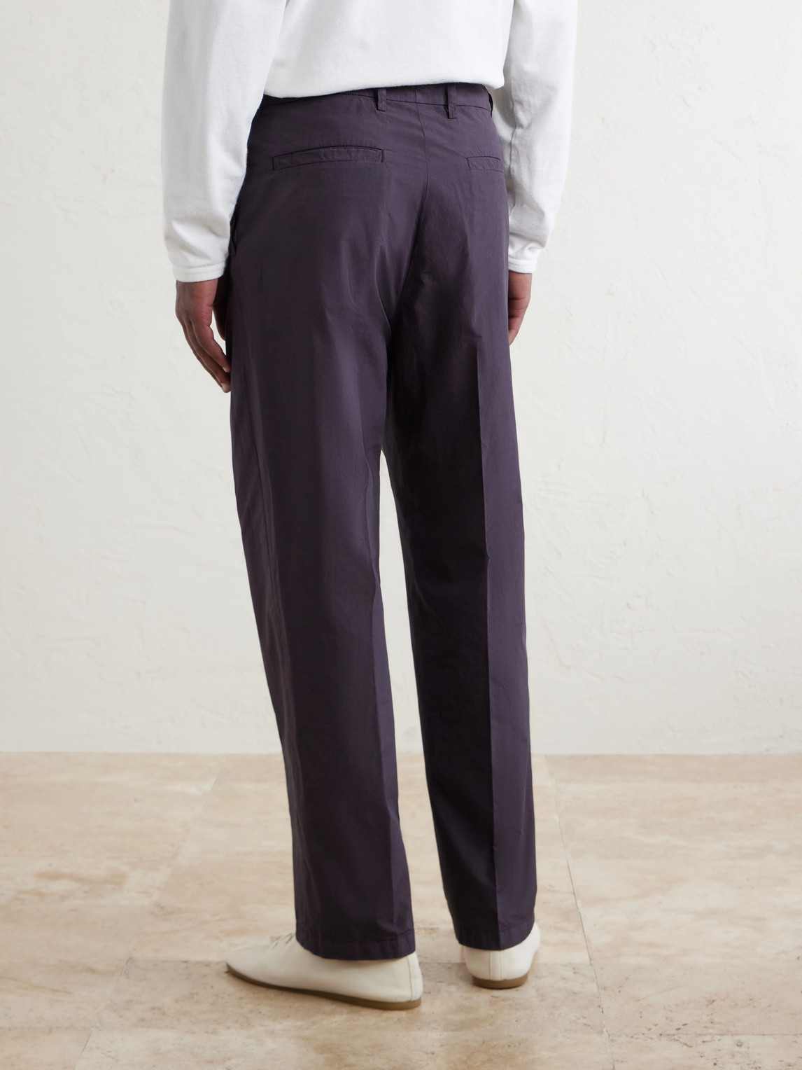Straight-Leg Garment-Dyed Brushed Woven Cotton Drawstring Trousers