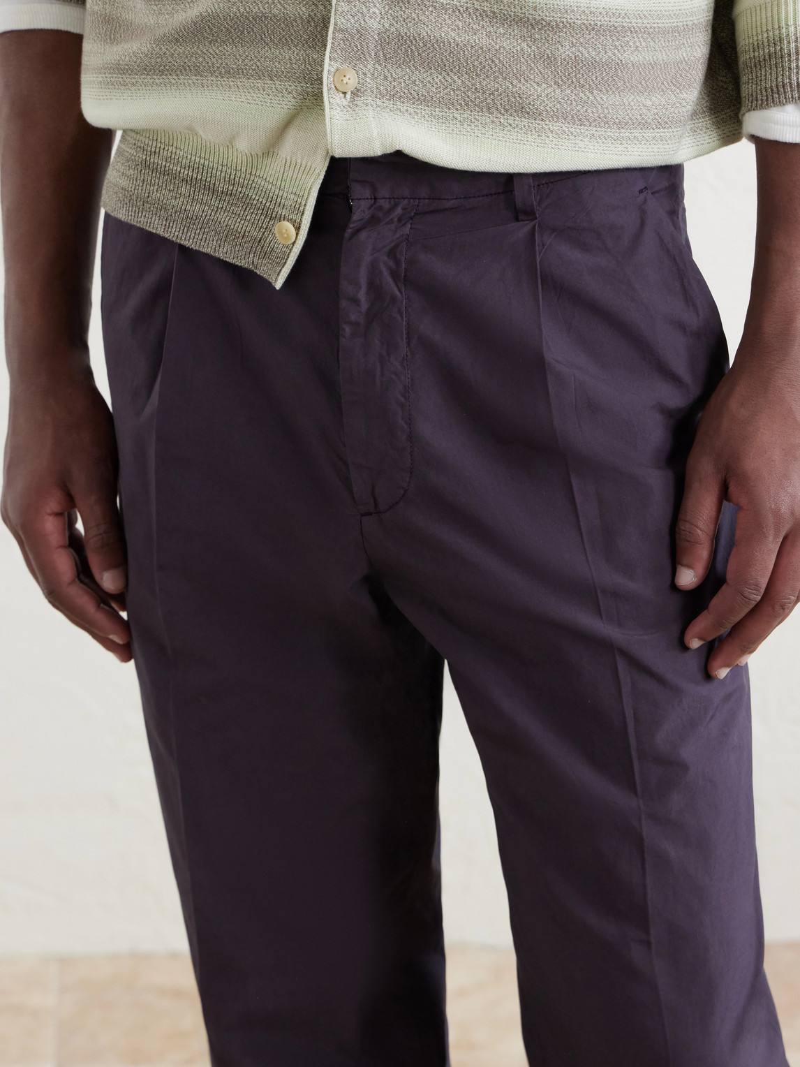 Straight-Leg Garment-Dyed Brushed Woven Cotton Drawstring Trousers