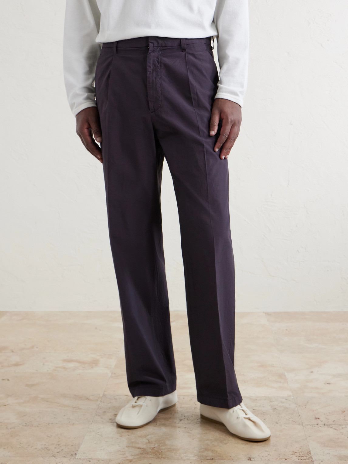 Straight-Leg Garment-Dyed Brushed Woven Cotton Drawstring Trousers