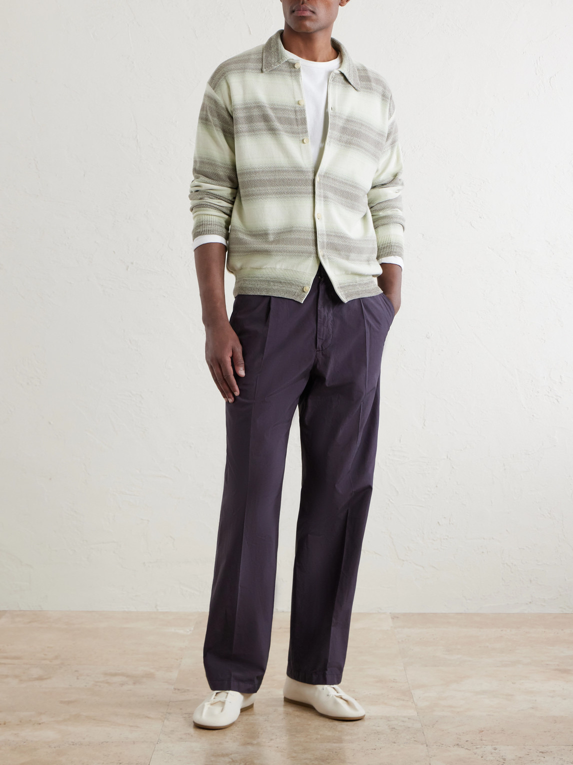 Straight-Leg Garment-Dyed Brushed Woven Cotton Drawstring Trousers