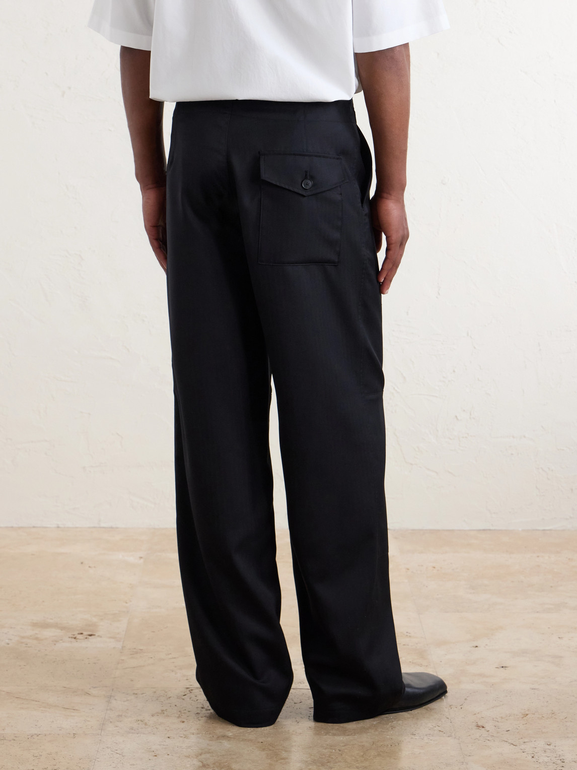  Auralee - Wide-leg Wool Herringbone Cargo Trousers - Men - Black - 3 