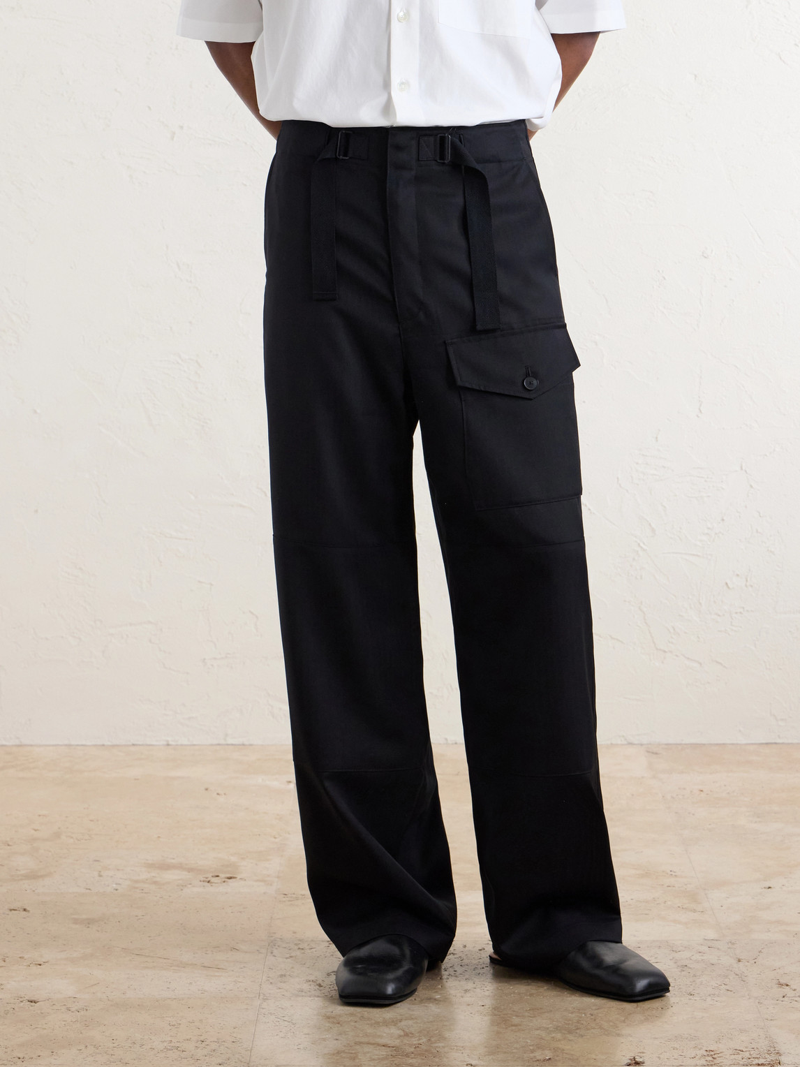  Auralee - Wide-leg Wool Herringbone Cargo Trousers - Men - Black - 3 