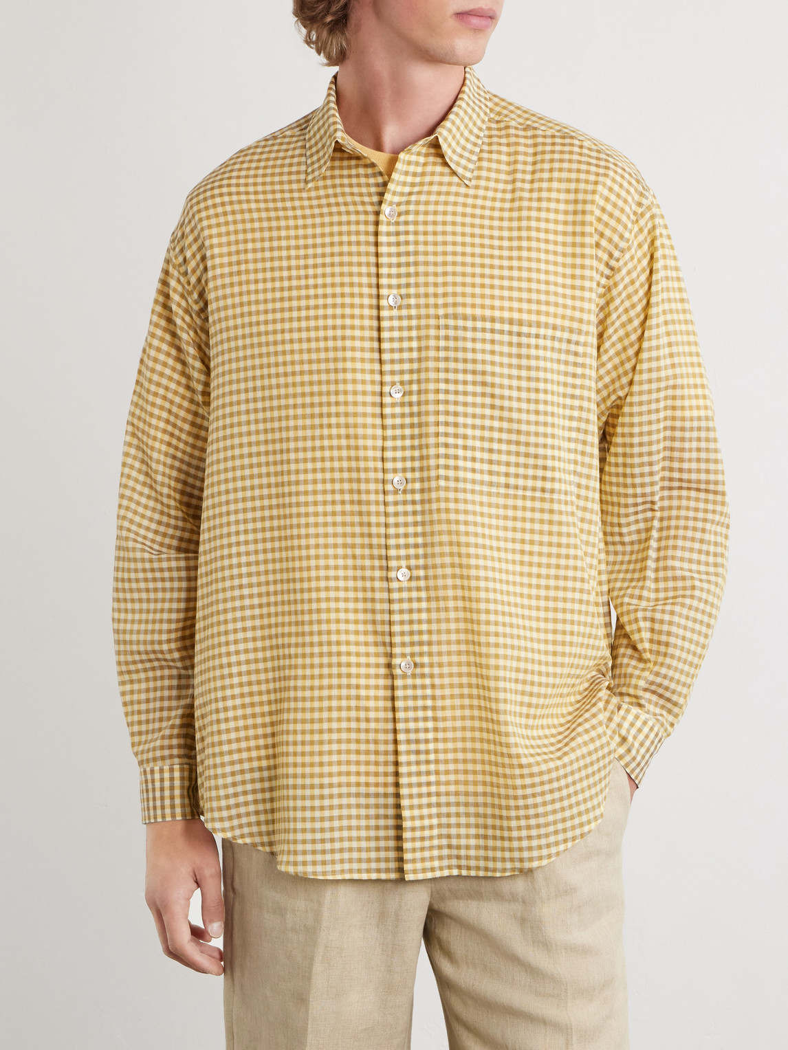  Auralee - Checked Cotton-poplin Shirt - Men - Yellow - 3 