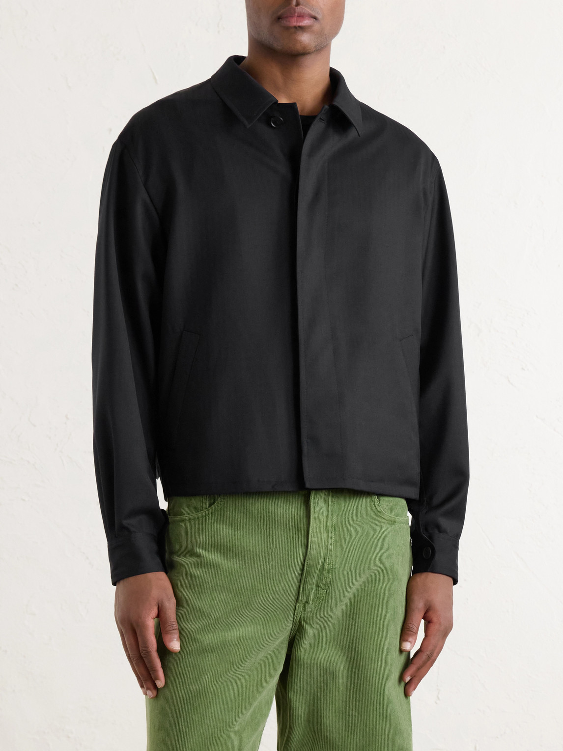 Auralee Herringbone Wool Blouson In Black