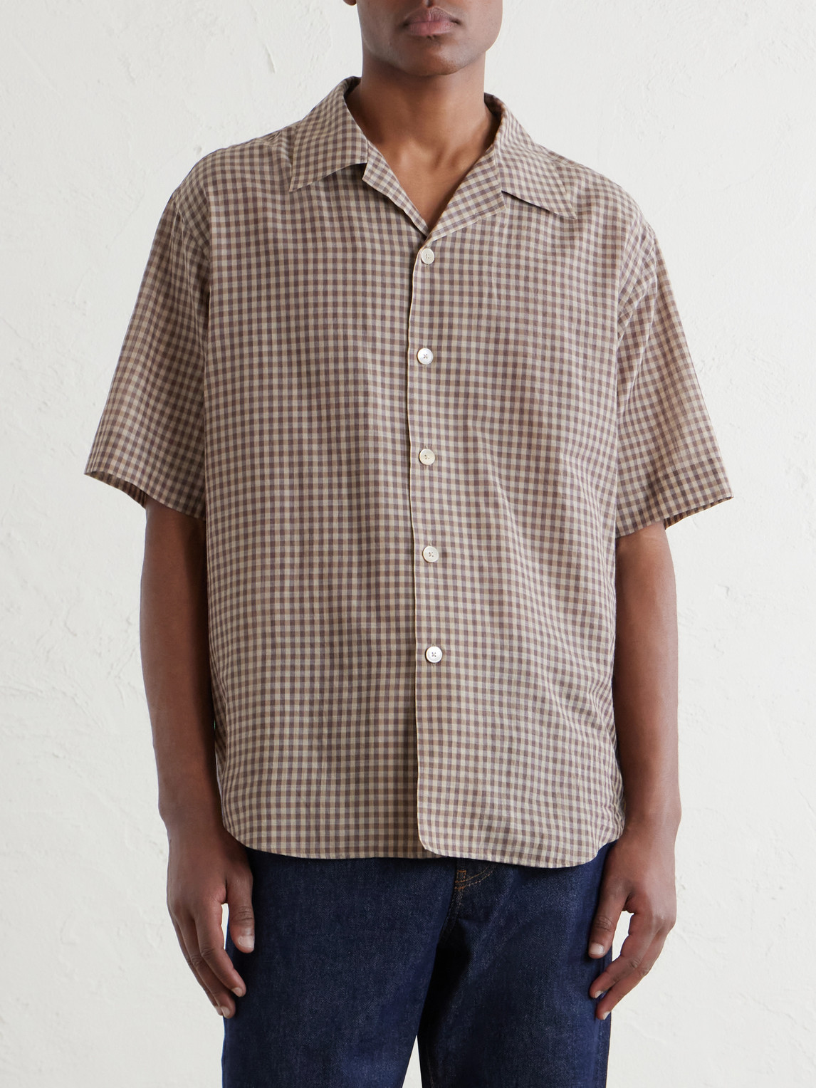  Auralee - Camp-collar Checked Cotton Shirt - Men - Brown - 3 
