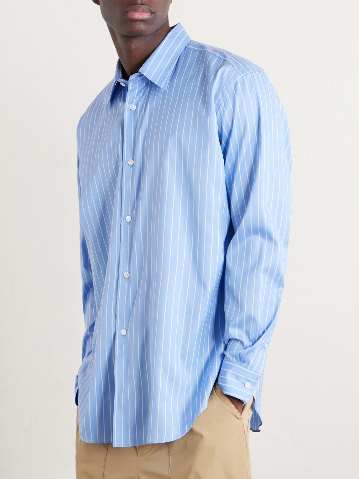  Auralee - Striped Cotton And Silk-blend Shirt - Men - Blue - 3 