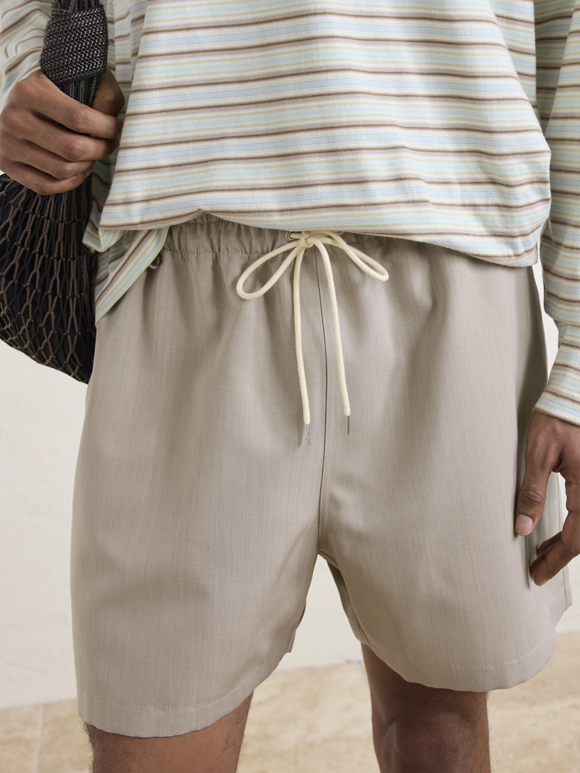 Auralee Wool Drawstring Shorts In Neutral