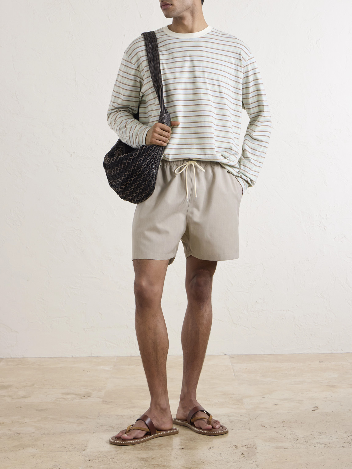 Auralee Wool Drawstring Shorts In Neutral